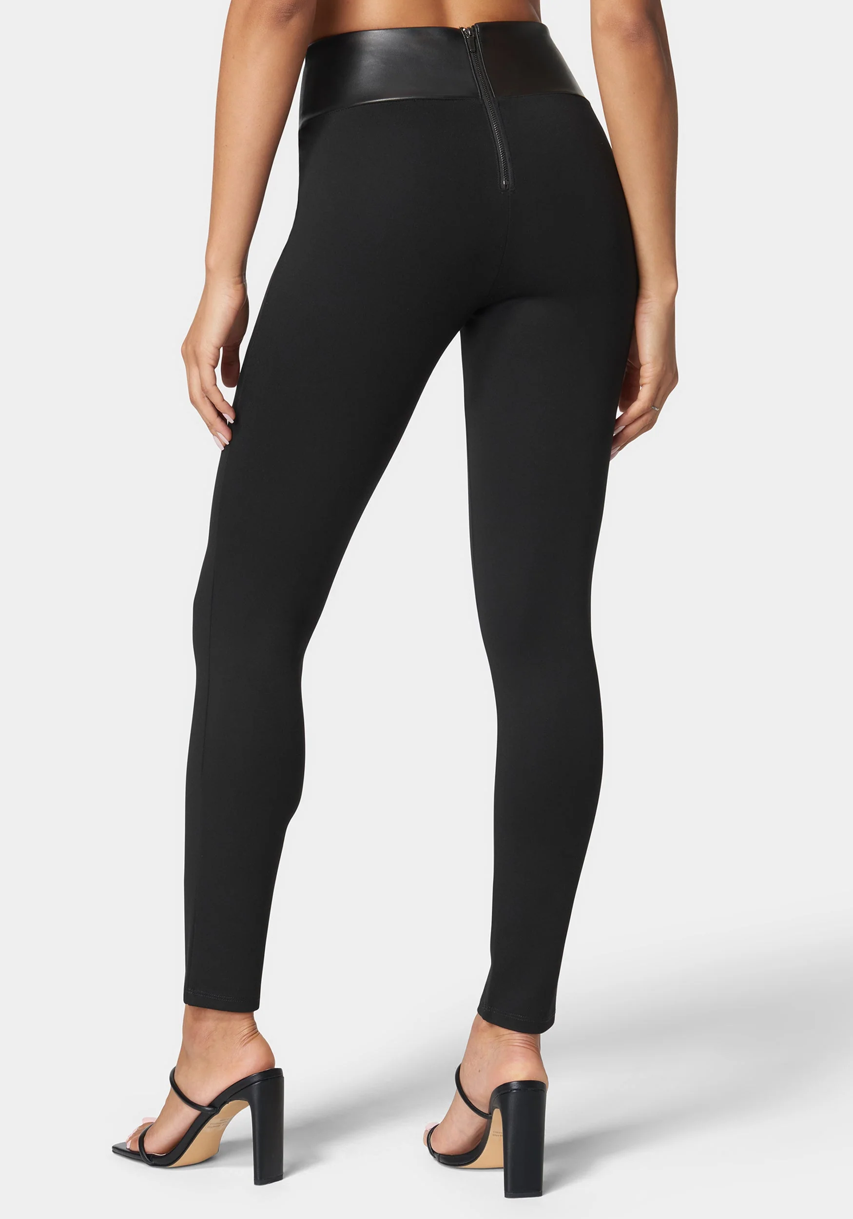High Waisted Vegan Leather Waist Band Pdr Legging - Image 3