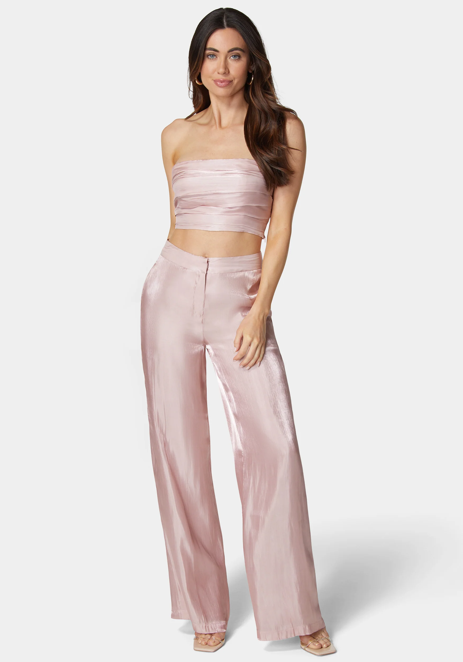 Iridescent Satin High Waist Palazzo Leg Pants - Image 2