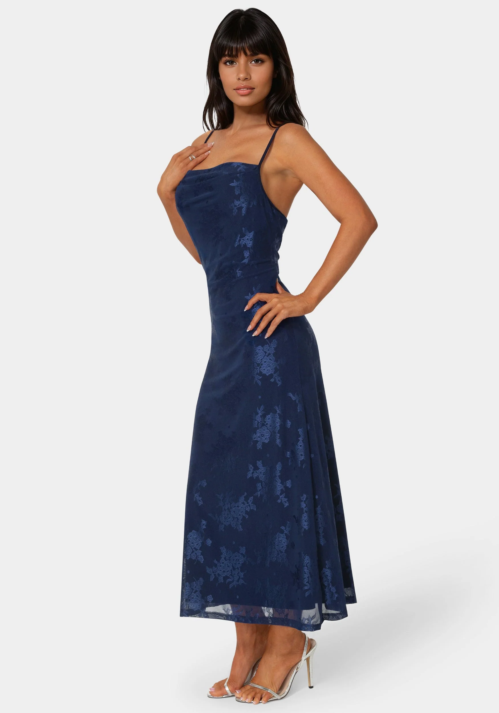 Jacquard Mesh Cowl A-Line Maxi Dress - Image 2
