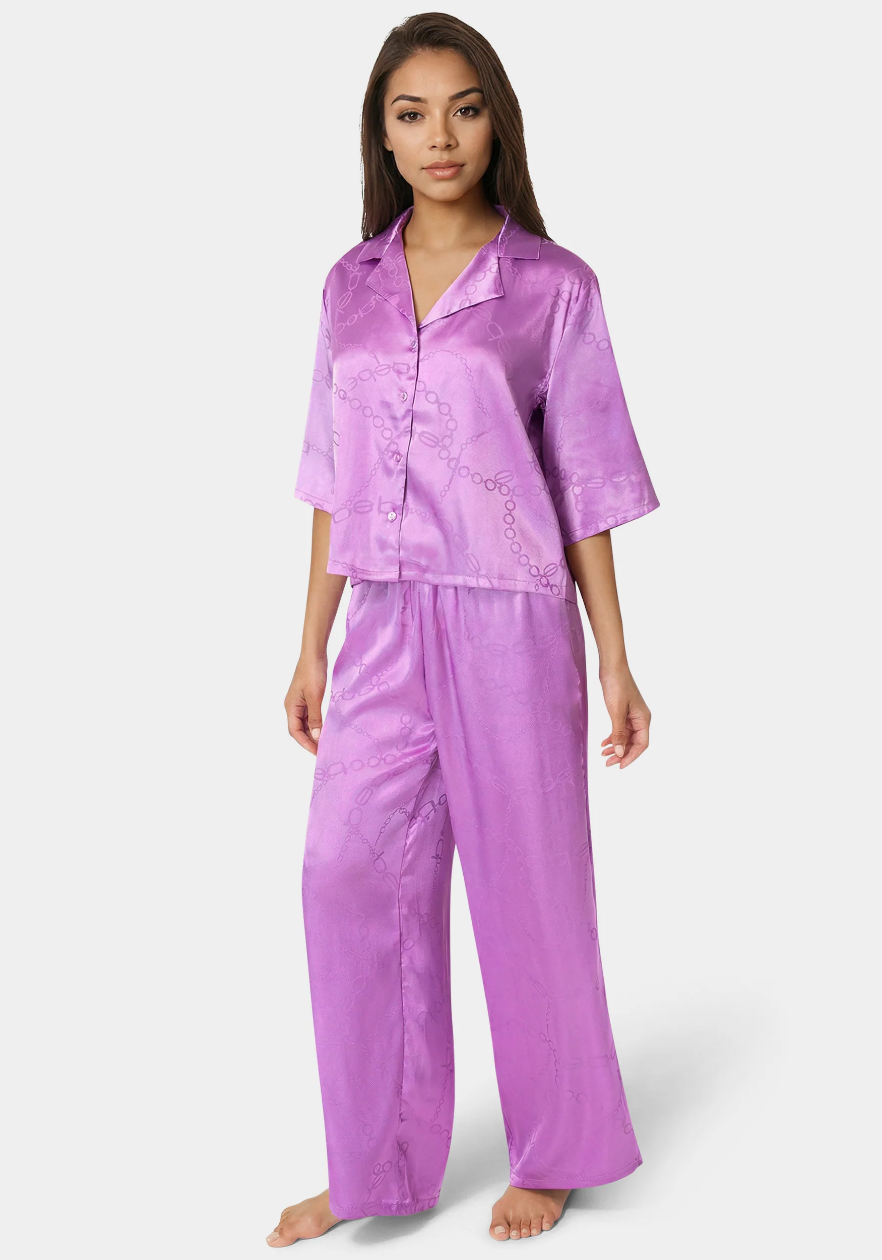 2pc Satin Notch Collar Pant Set - Image 2