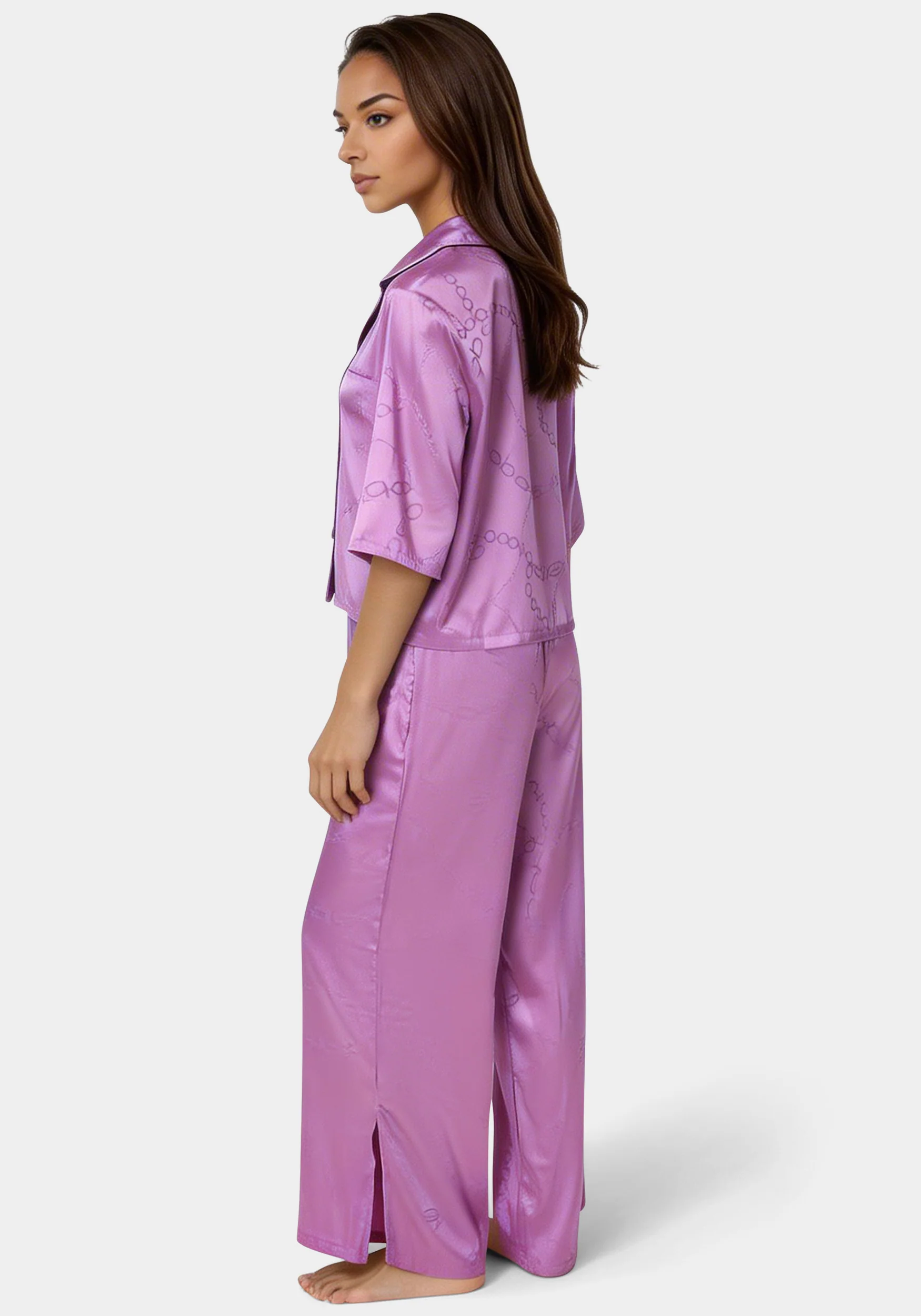 2pc Satin Notch Collar Pant Set - Image 3