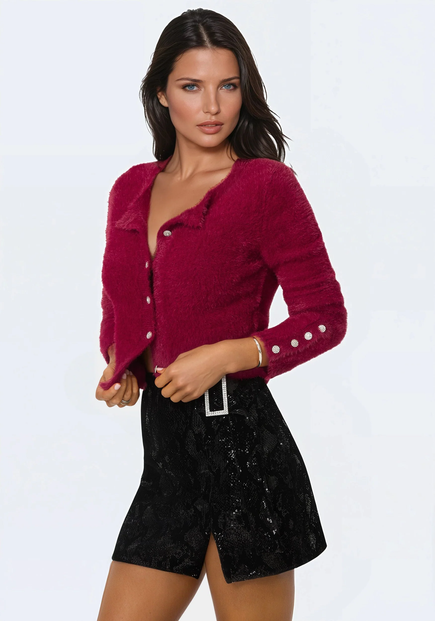 Jewel Button Fuzzy Cardigan - Image 4