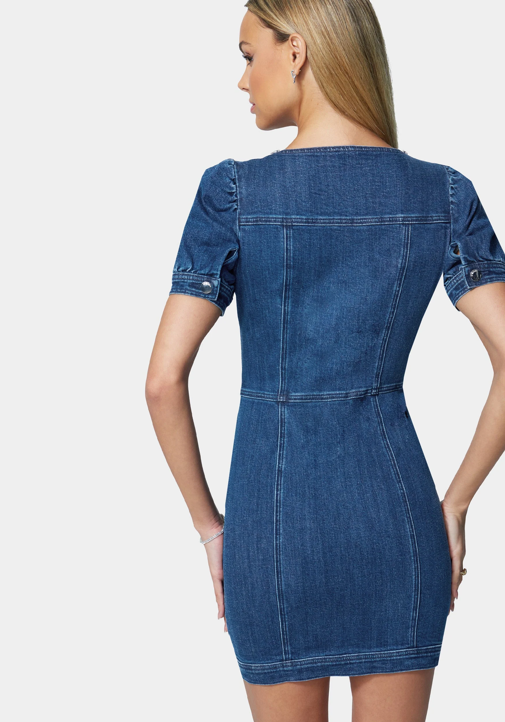 Jewel Trim Sweetheart Denim Dress - Image 3