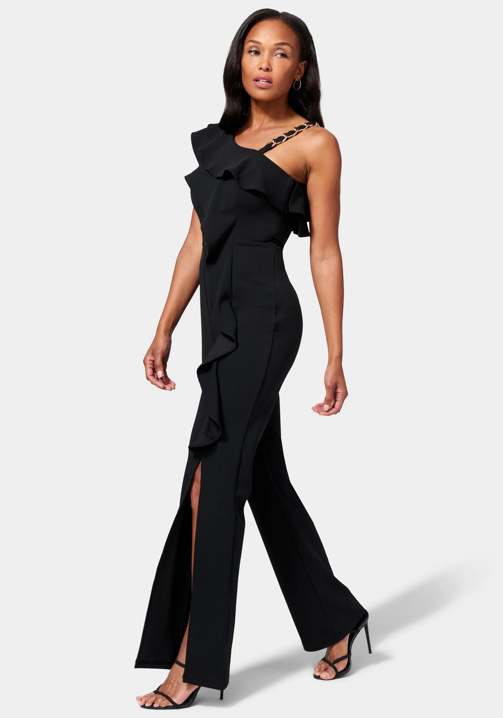 Knit Crepe Cascade Wide Leg Jumpsuit - Image 2