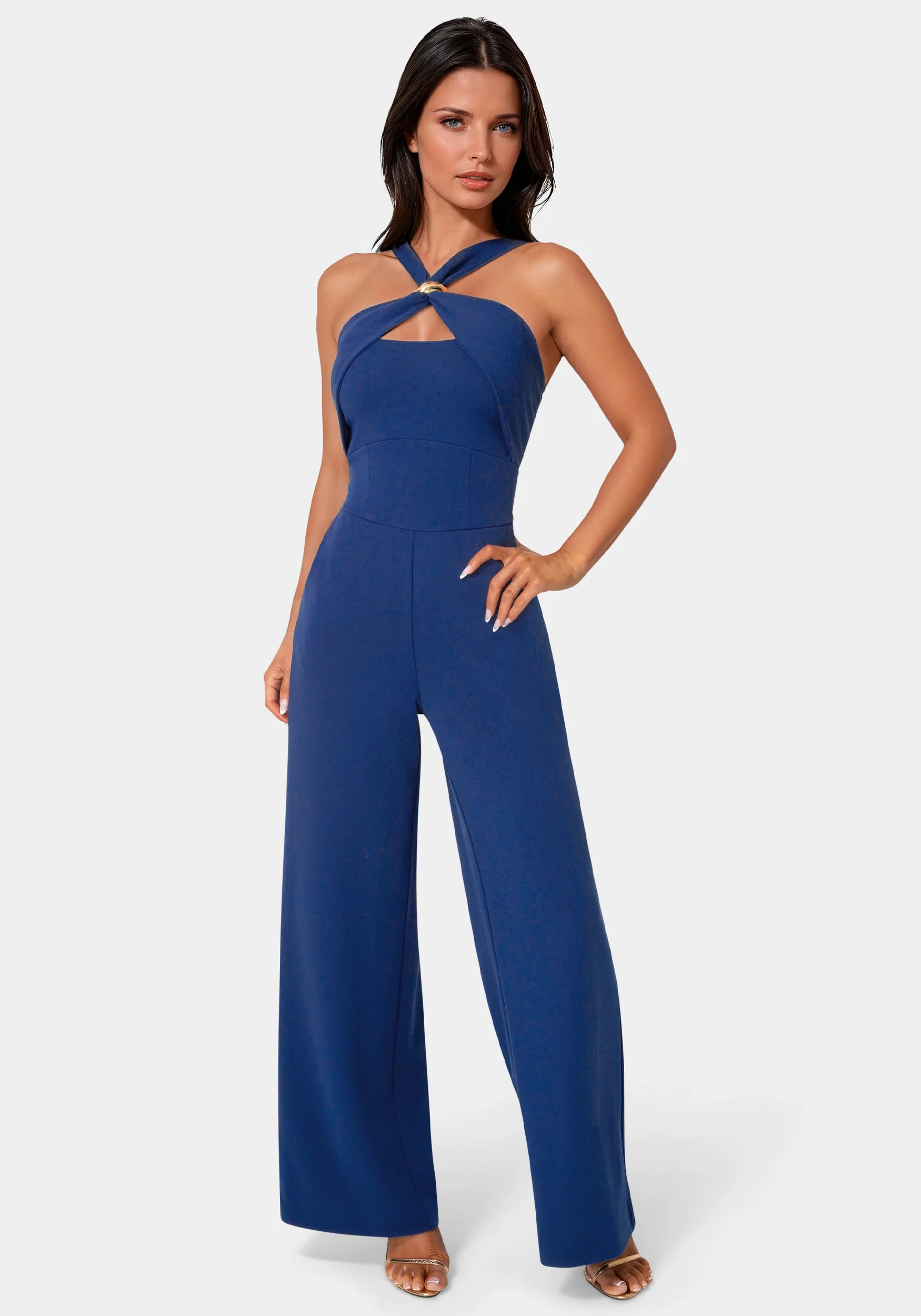 Knit Crepe Twist Wide Leg Jumpsuit
