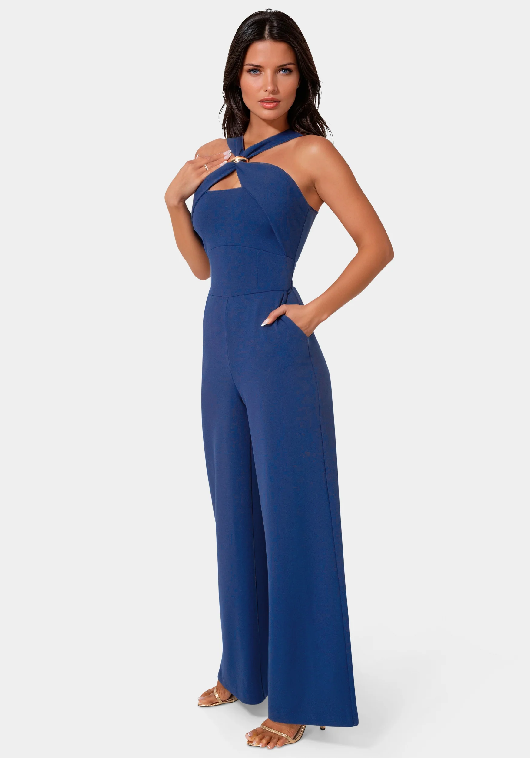 Knit Crepe Twist Wide Leg Jumpsuit - Image 4