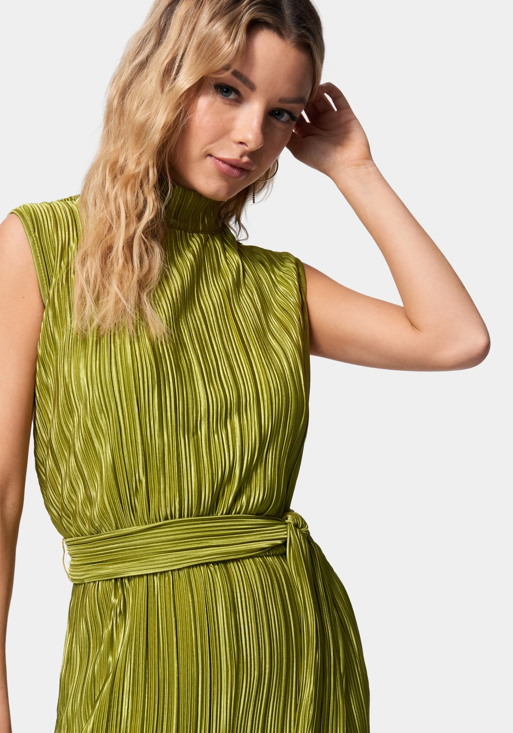 Knit Plisse Mock Neck Jumpsuit - Image 4