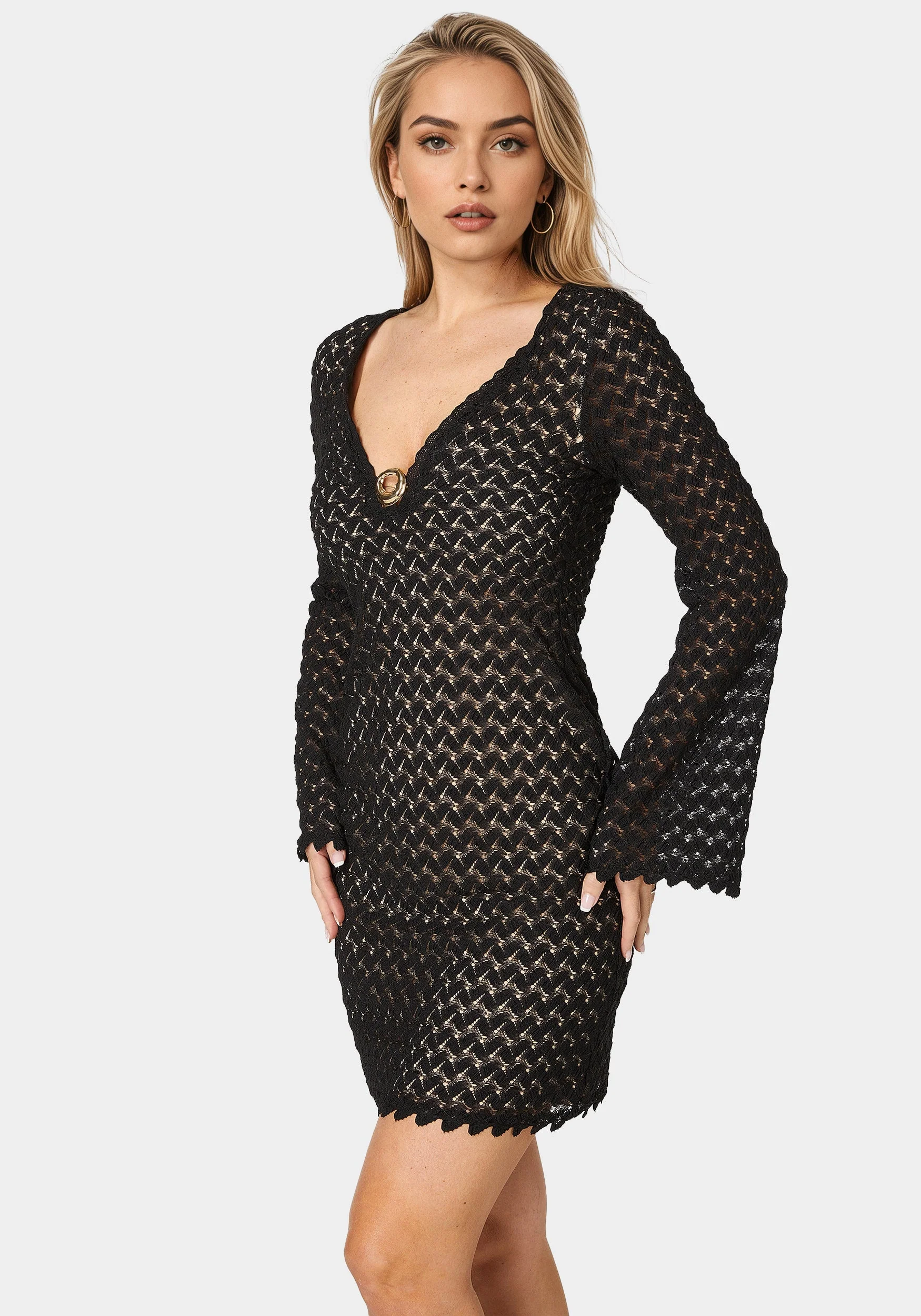 Lace Bell Sleeve Keyhole Mini Dress - Image 2
