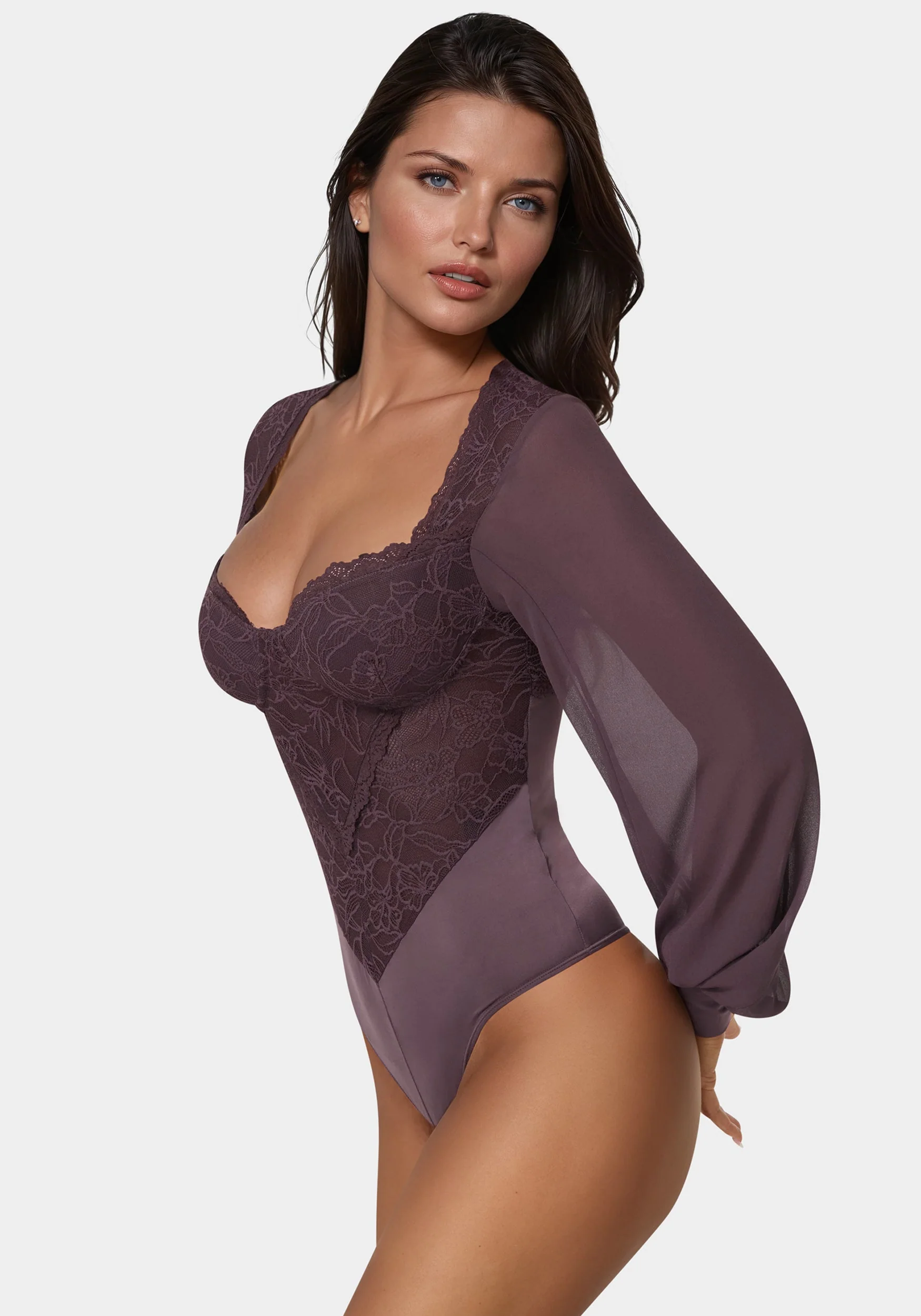 Lace Chiffon Long Sleeve Bodysuit - Image 4