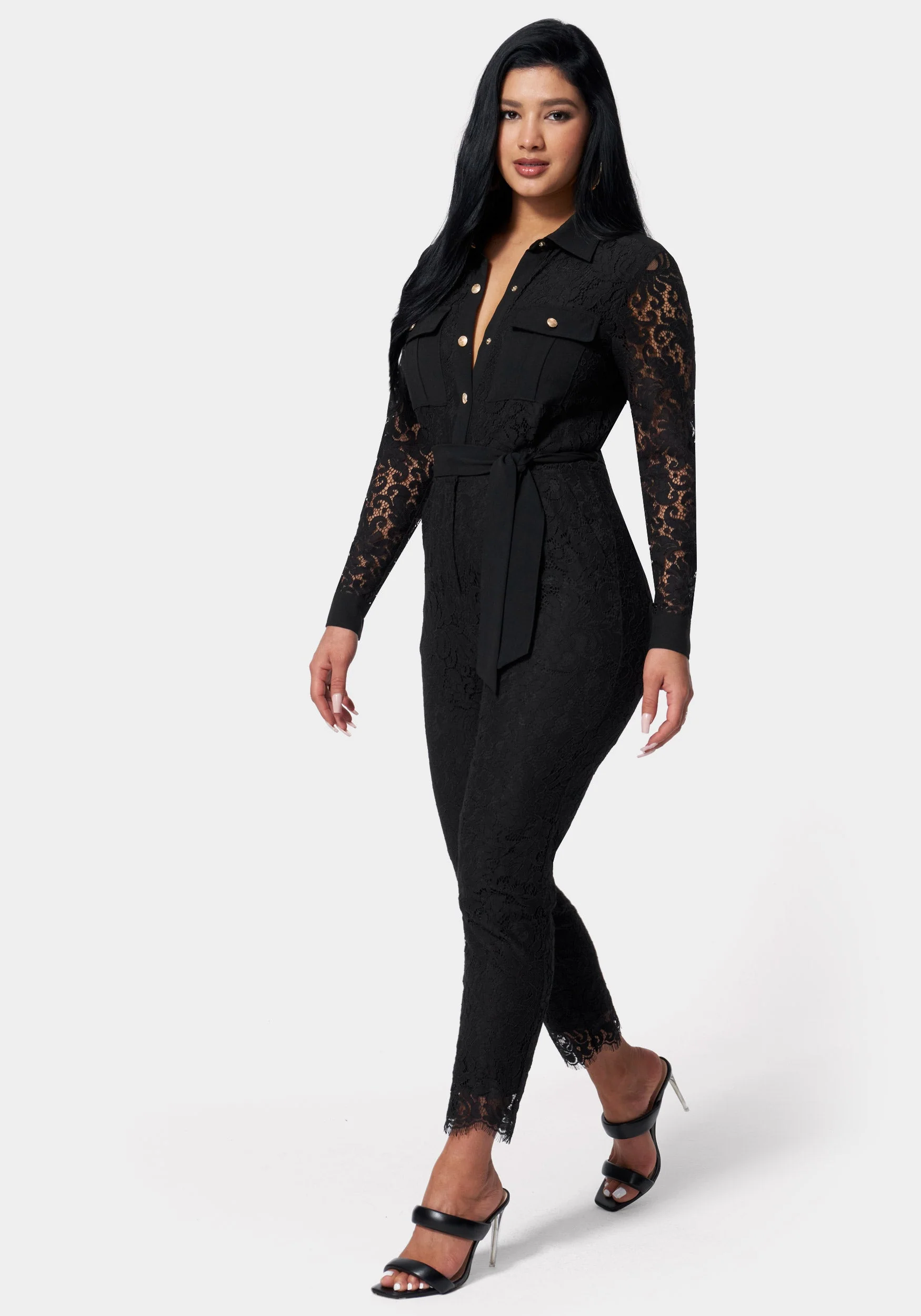 Lace Combo Belted Jumpsuit - Image 2