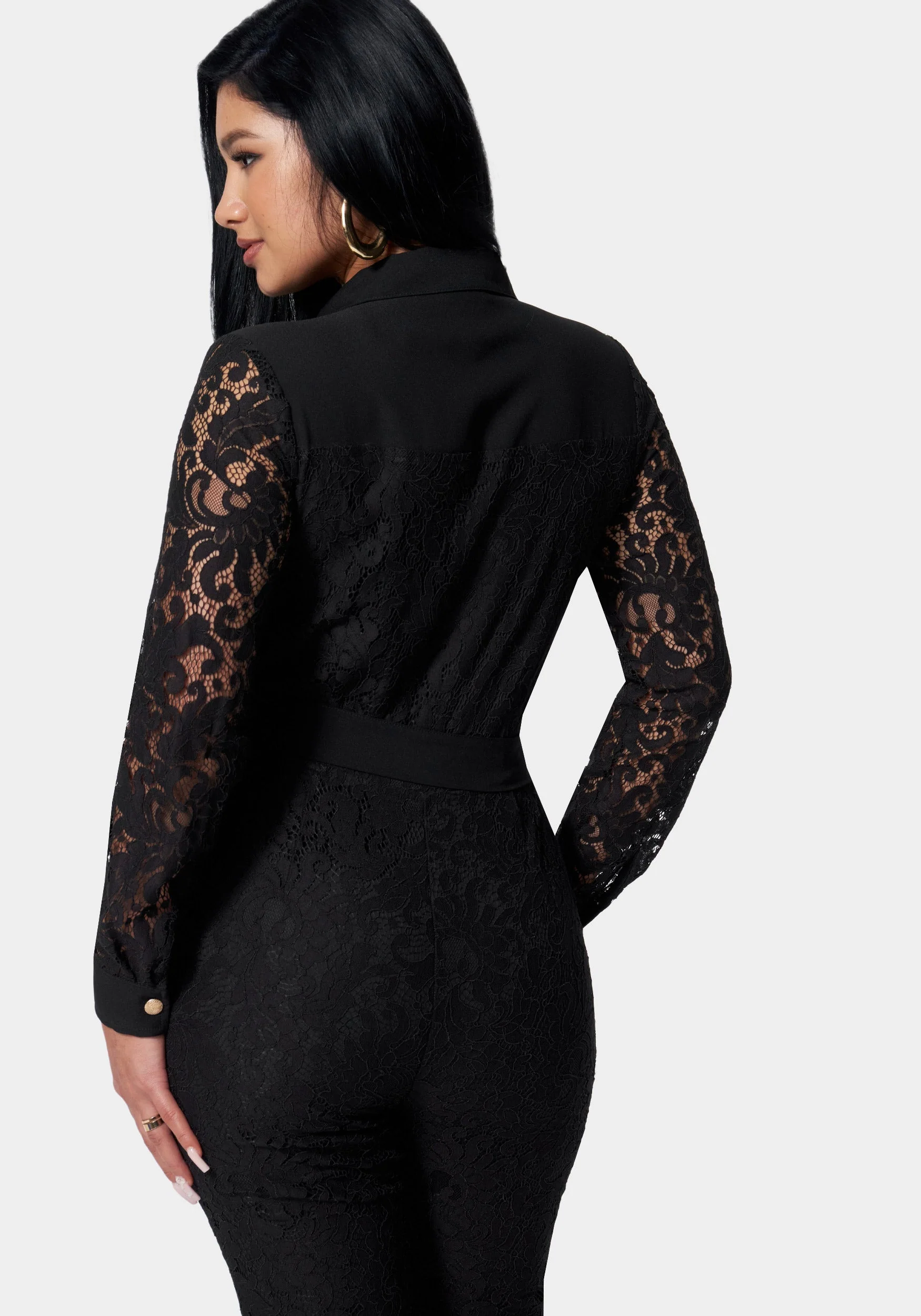 Lace Combo Belted Jumpsuit - Image 3
