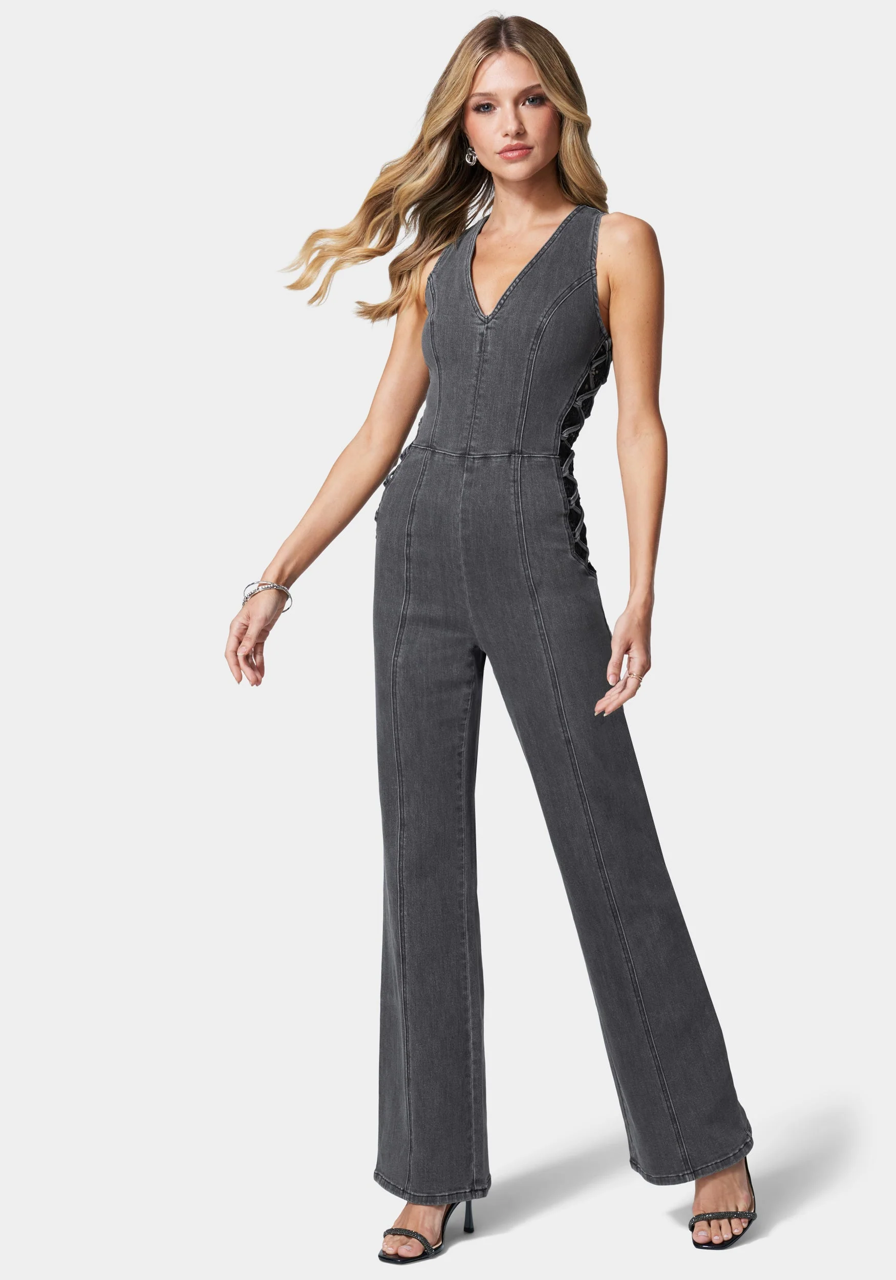 Lace Detail Corset Denim Jumpsuit - Image 2