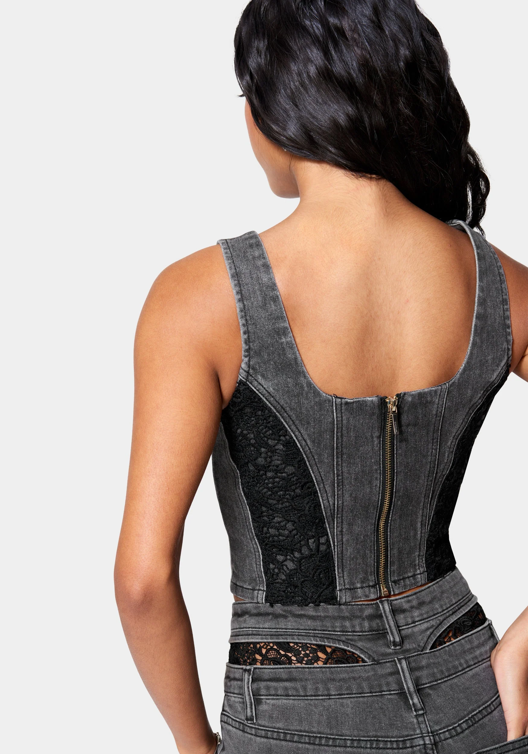 Lace Insert Denim Bustier - Image 3