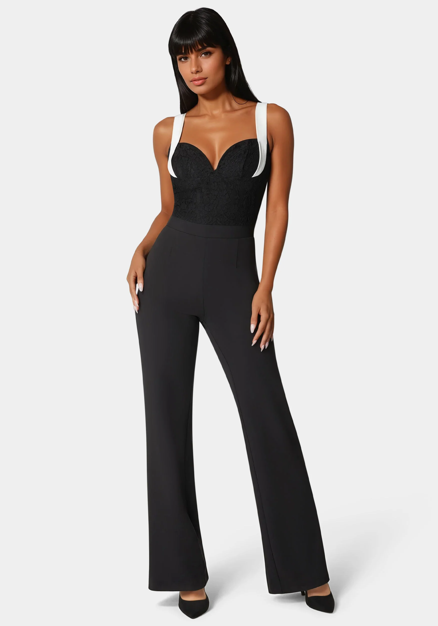 Lace Insert Flared Jumpsuit - Image 3