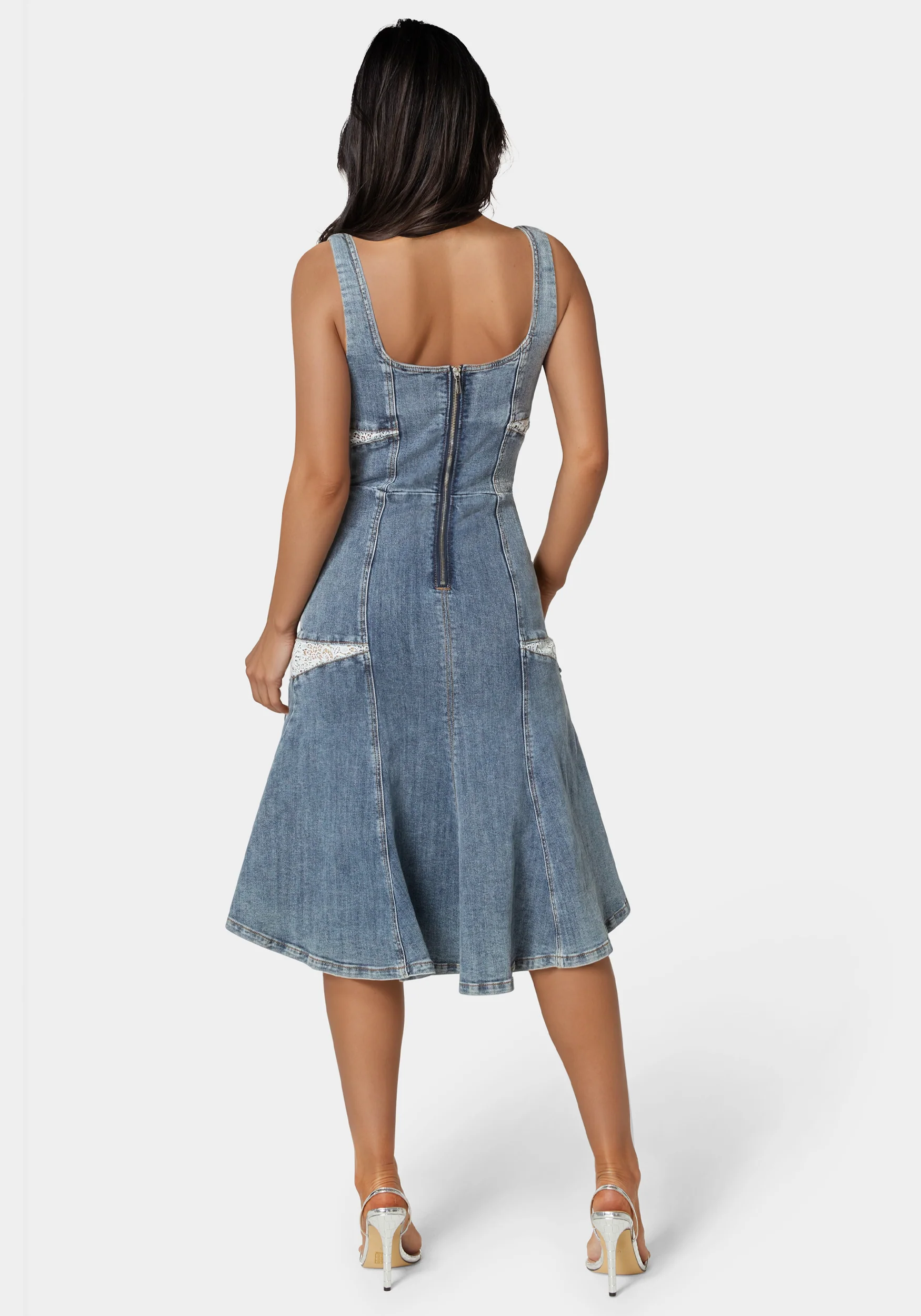Lace Insert High Low Denim Dress - Image 4