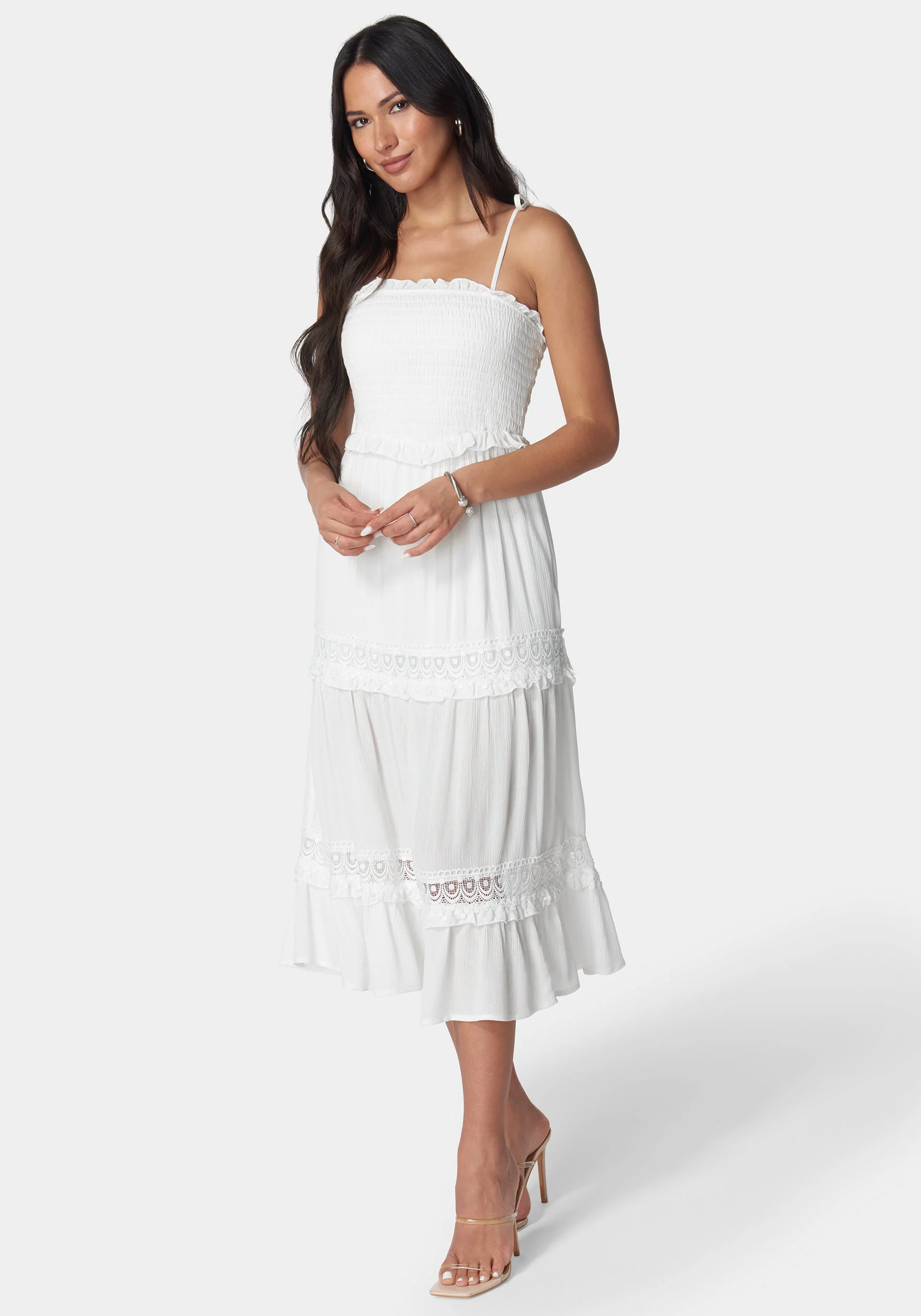 Lace Inset Smocked Midi Dress - Image 2
