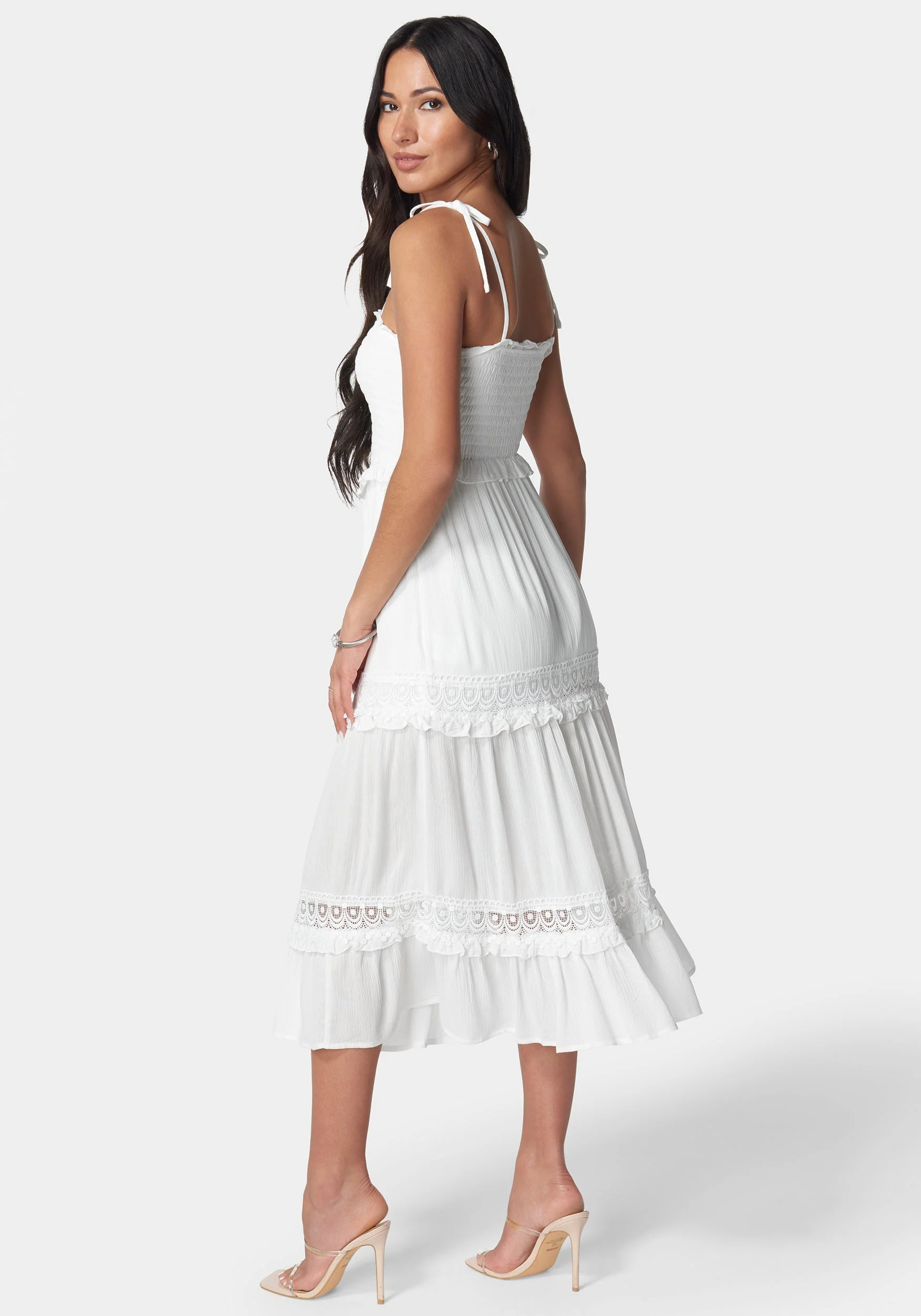 Lace Inset Smocked Midi Dress - Image 3