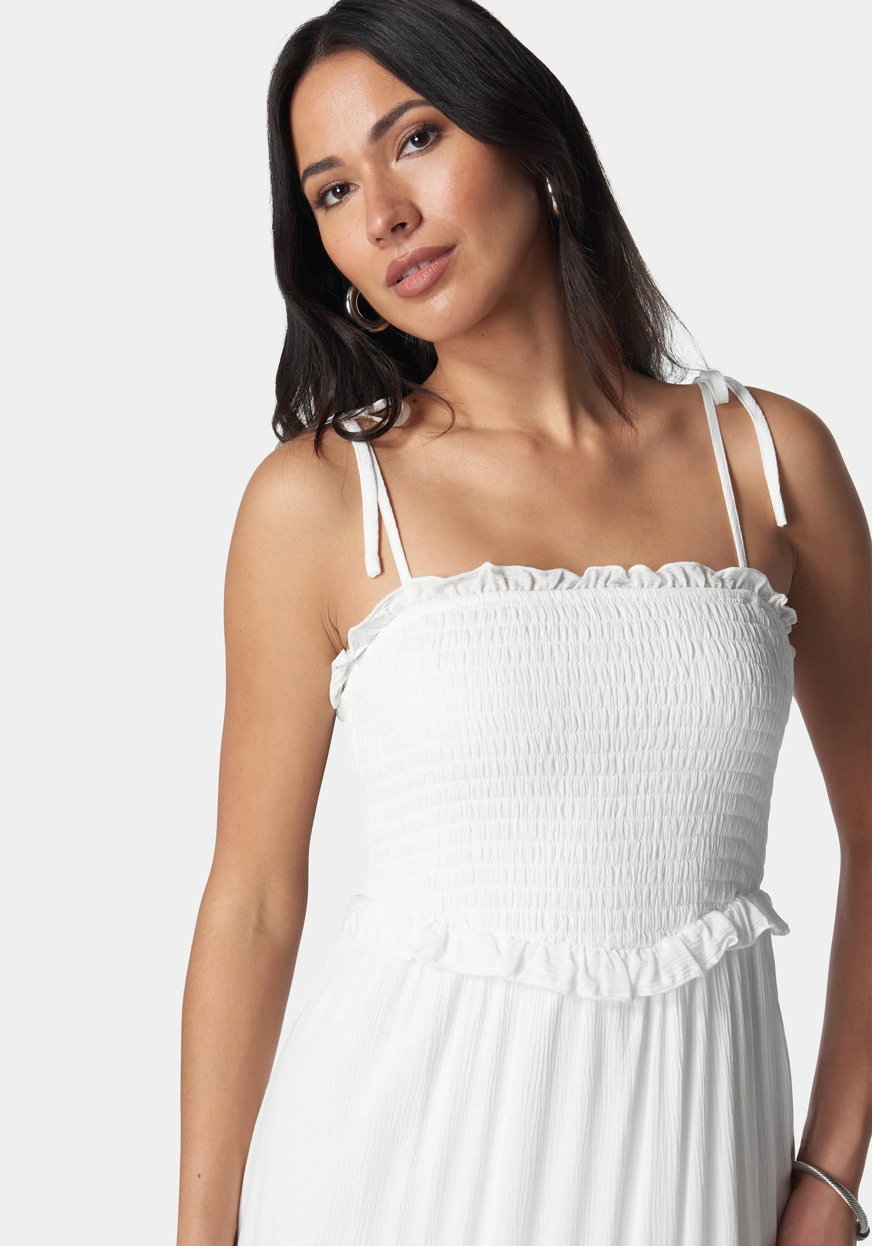 Lace Inset Smocked Midi Dress - Image 4