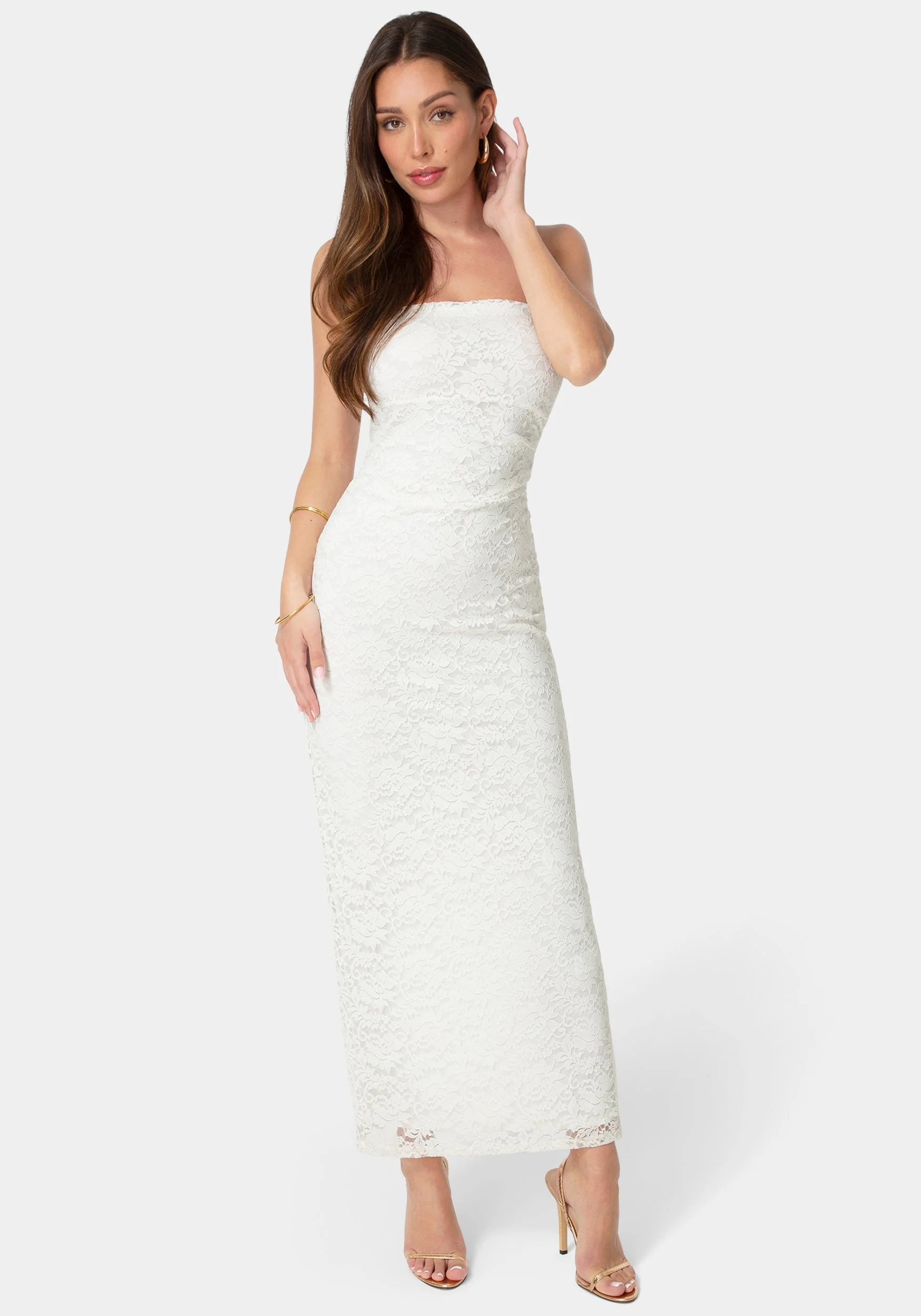 Lace Strapless Tube Maxi Dress