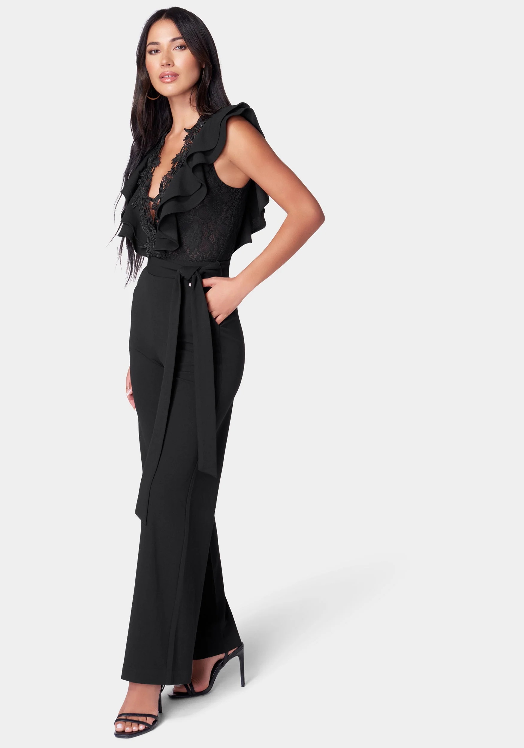 Lace Trim Knit Crepe Palazzo Jumpsuit - Image 2