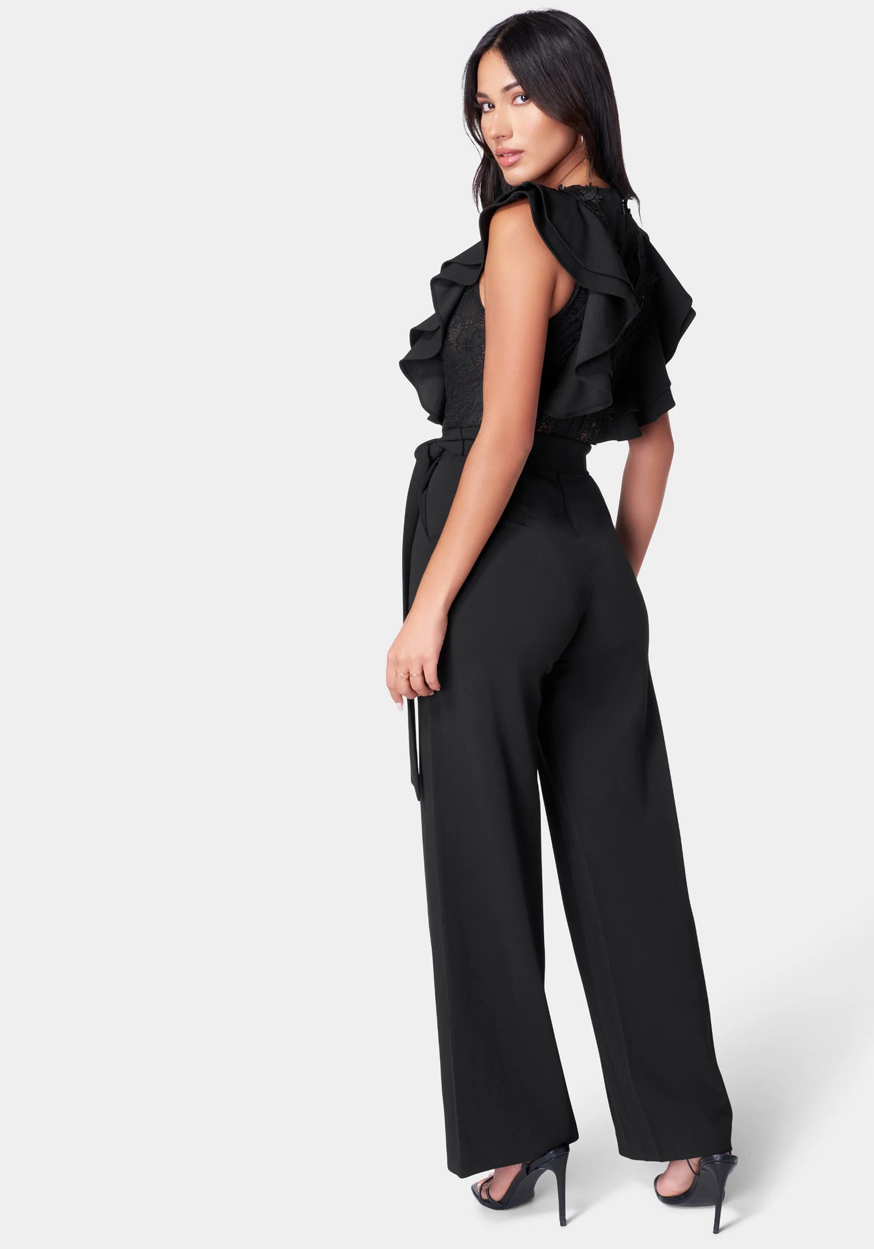 Lace Trim Knit Crepe Palazzo Jumpsuit - Image 3