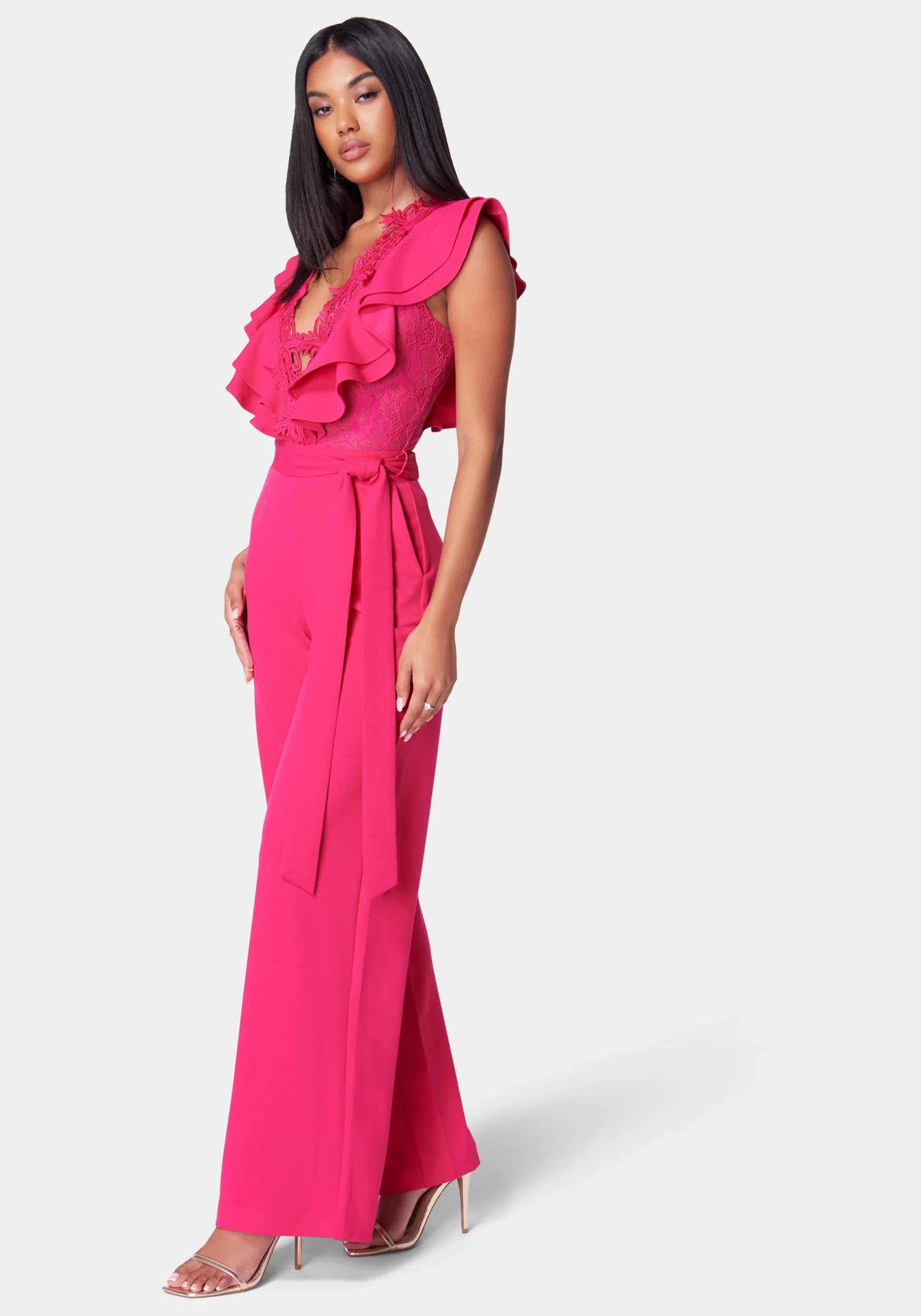 Lace Trim Knit Crepe Palazzo Jumpsuit - Image 2