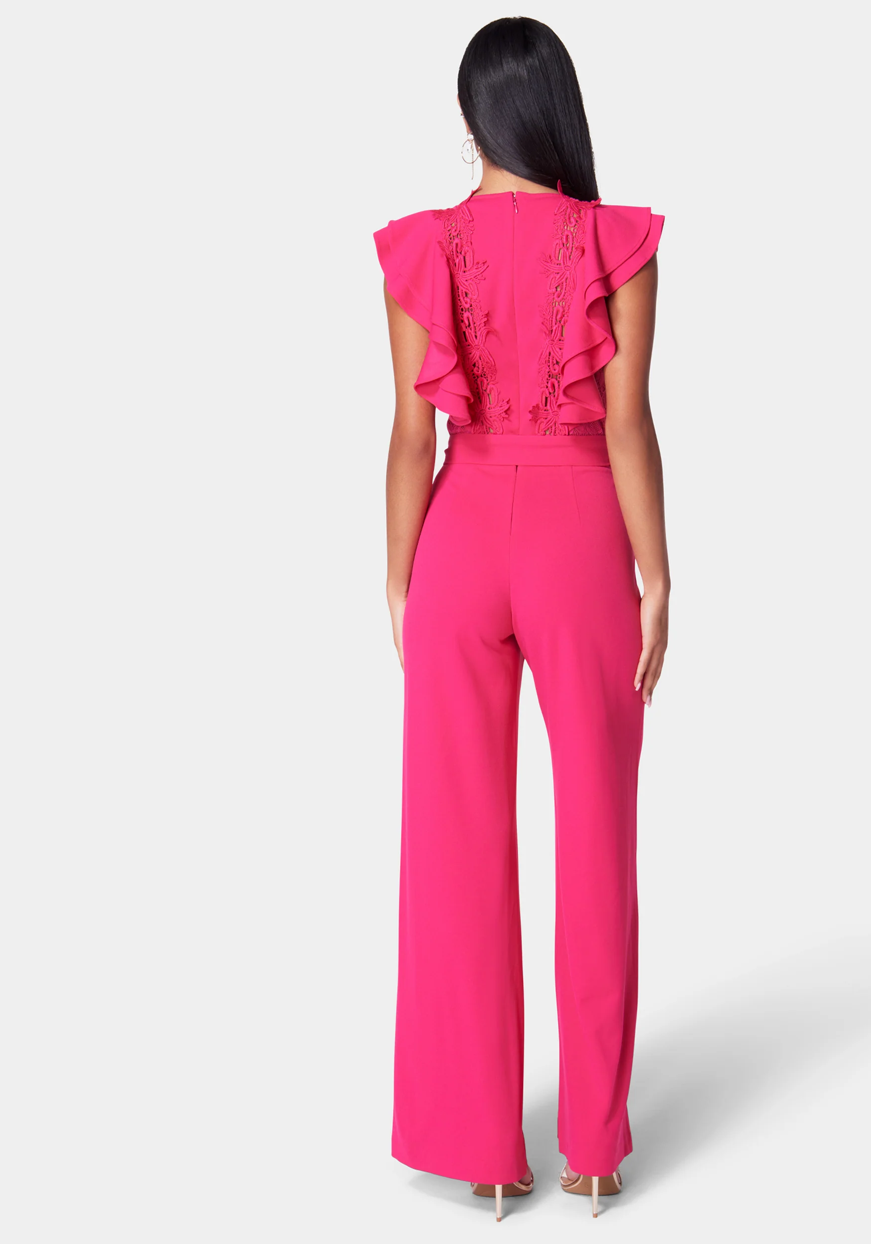 Lace Trim Knit Crepe Palazzo Jumpsuit - Image 3