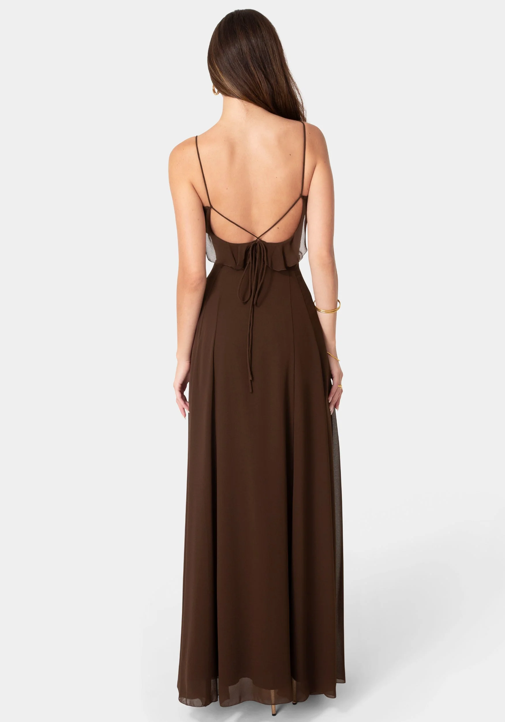 Lace Up Ruffle Chiffon Maxi Dress - Image 4