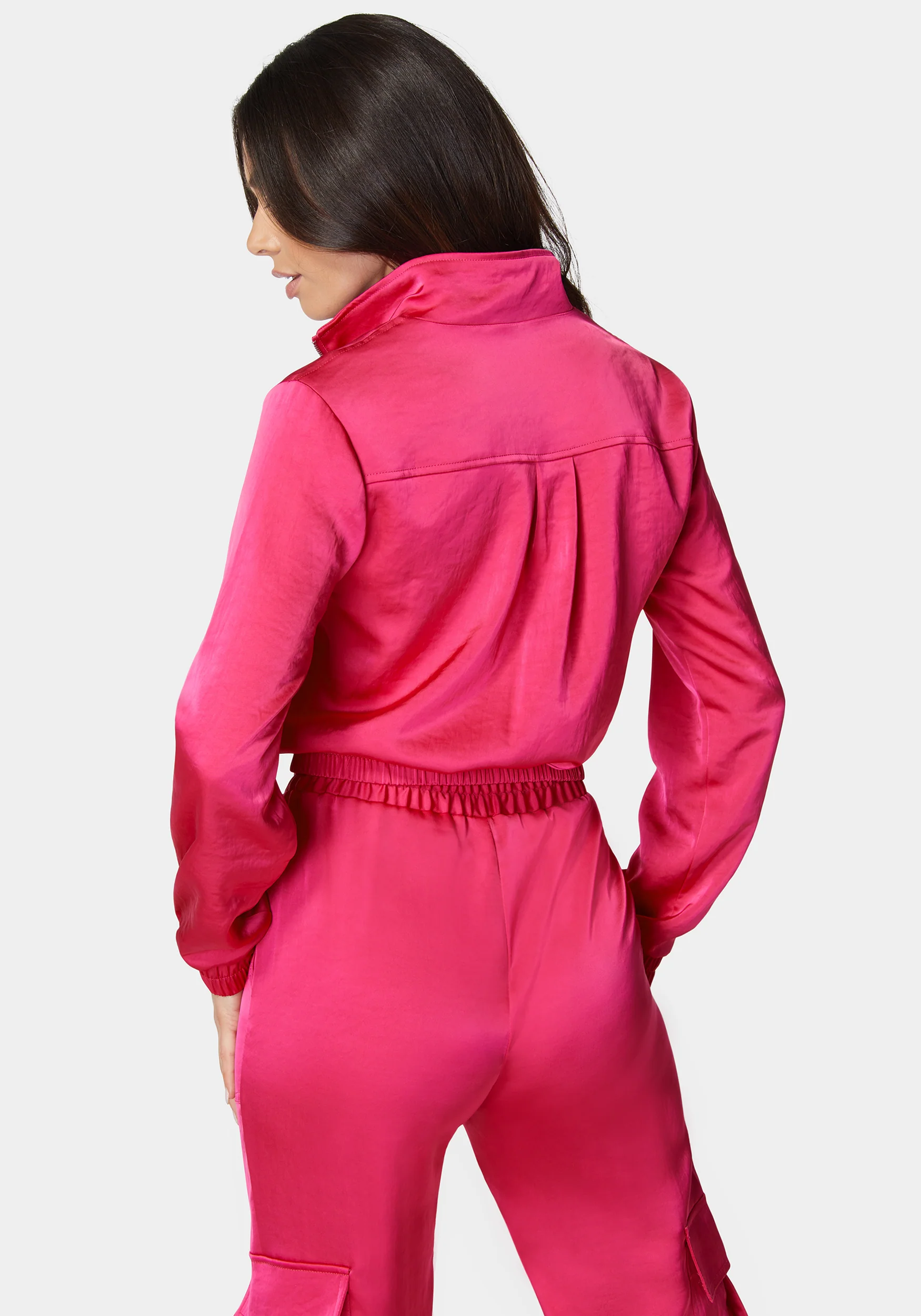 Laundered Satin Front Patch Pocket Bomber Jacket - Image 3
