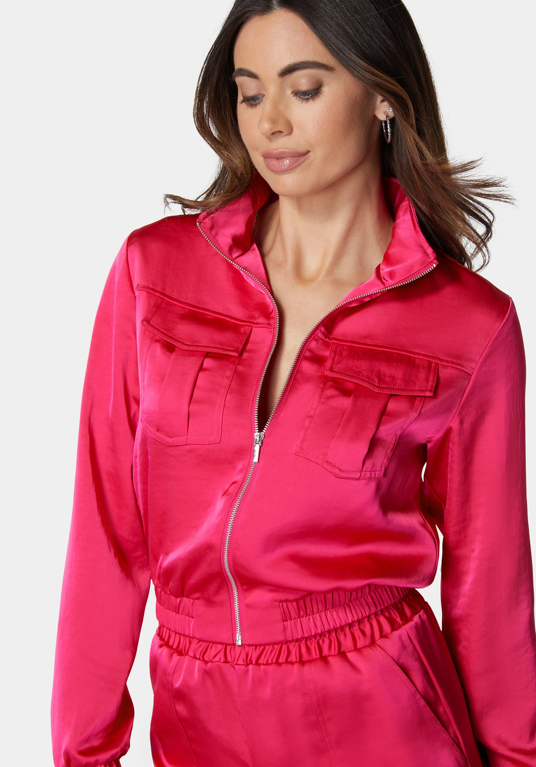 Laundered Satin Front Patch Pocket Bomber Jacket - Image 4
