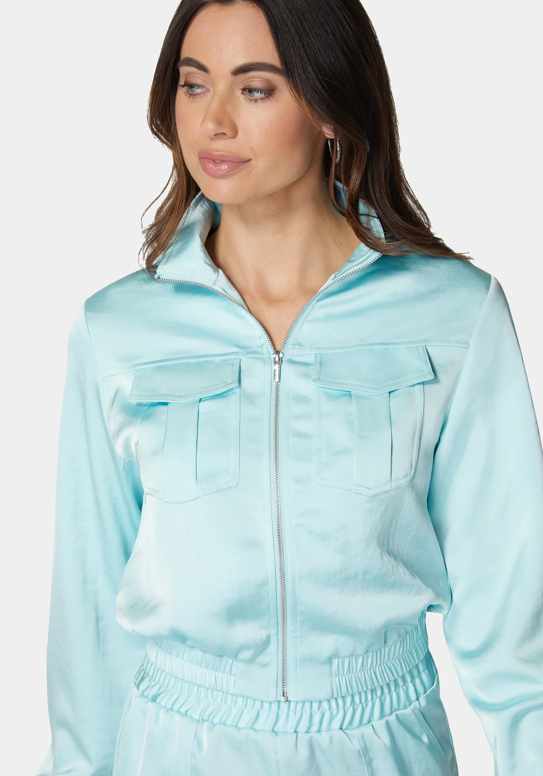 Laundered Satin Front Patch Pocket Bomber Jacket - Image 4
