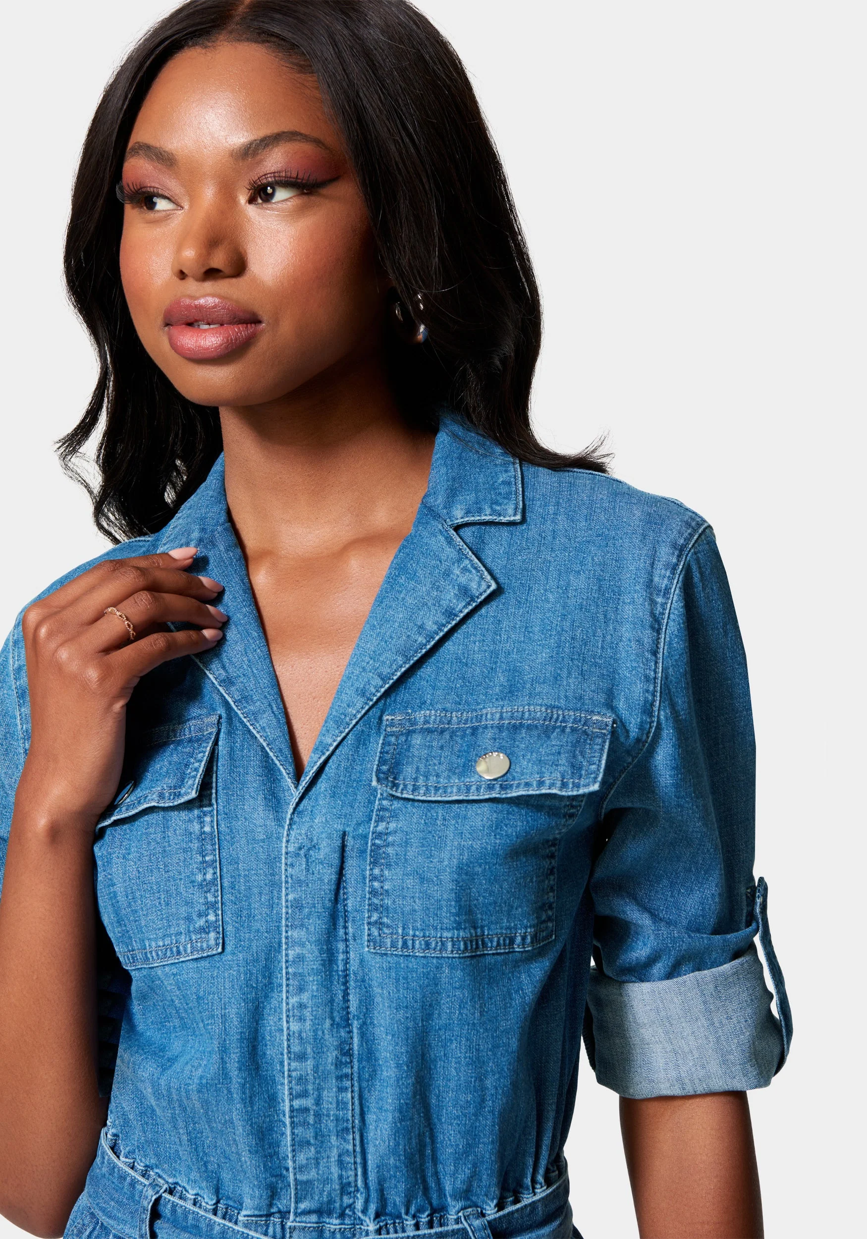 Lightweight Denim Cargo Style Straight Leg Jumpsuit - Image 4