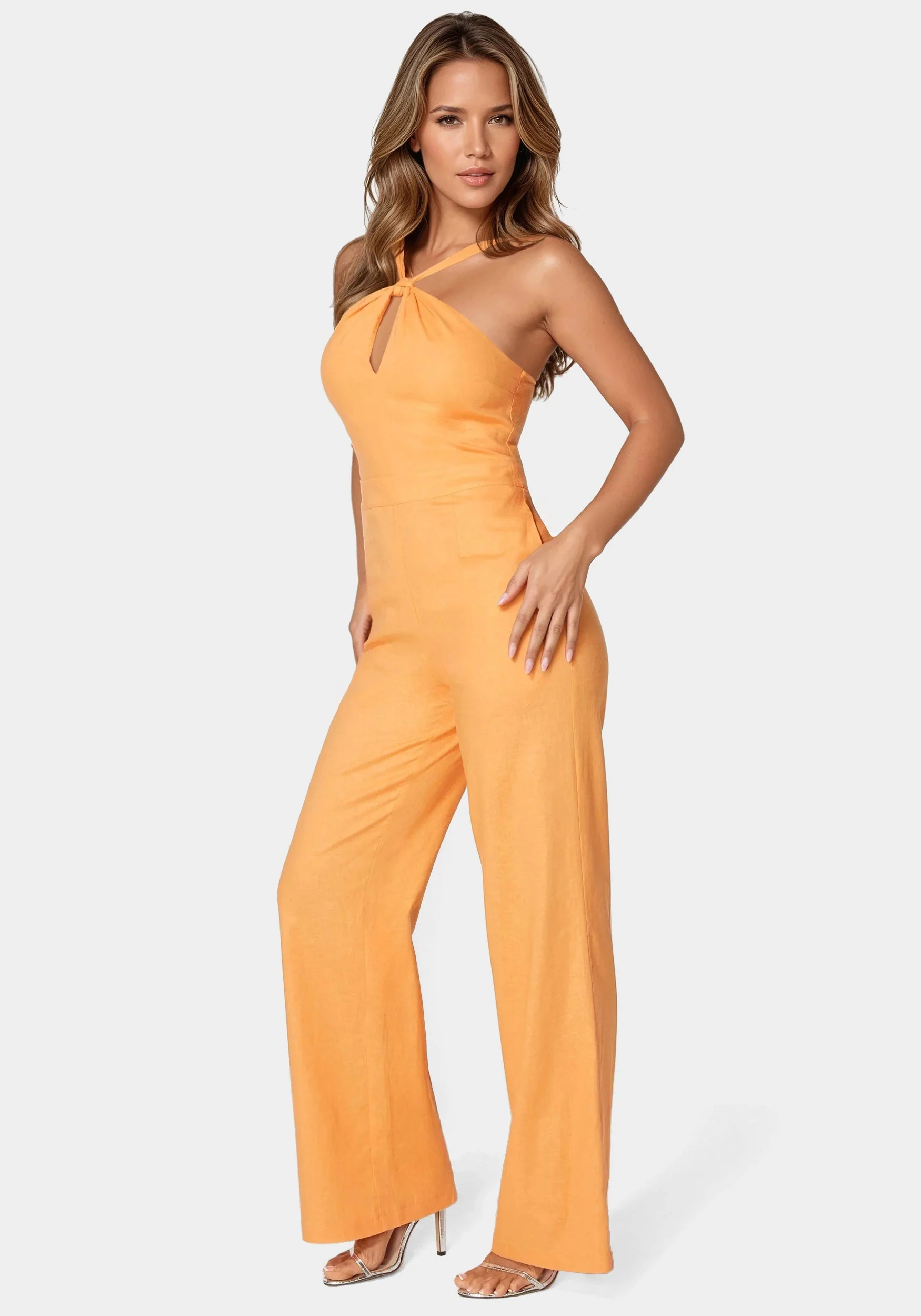 Linen Front Knot Palazzo Leg Jumpsuit - Image 2