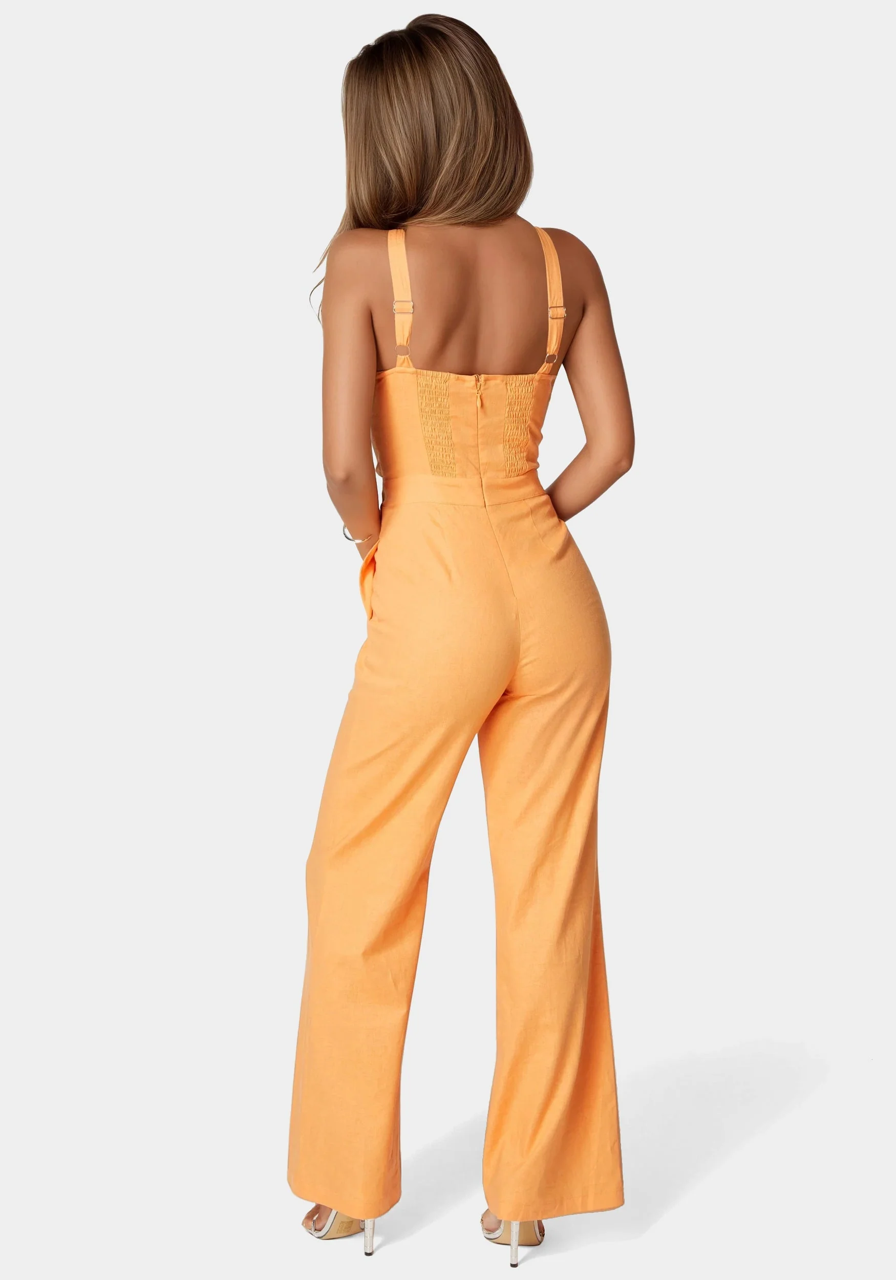 Linen Front Knot Palazzo Leg Jumpsuit - Image 3