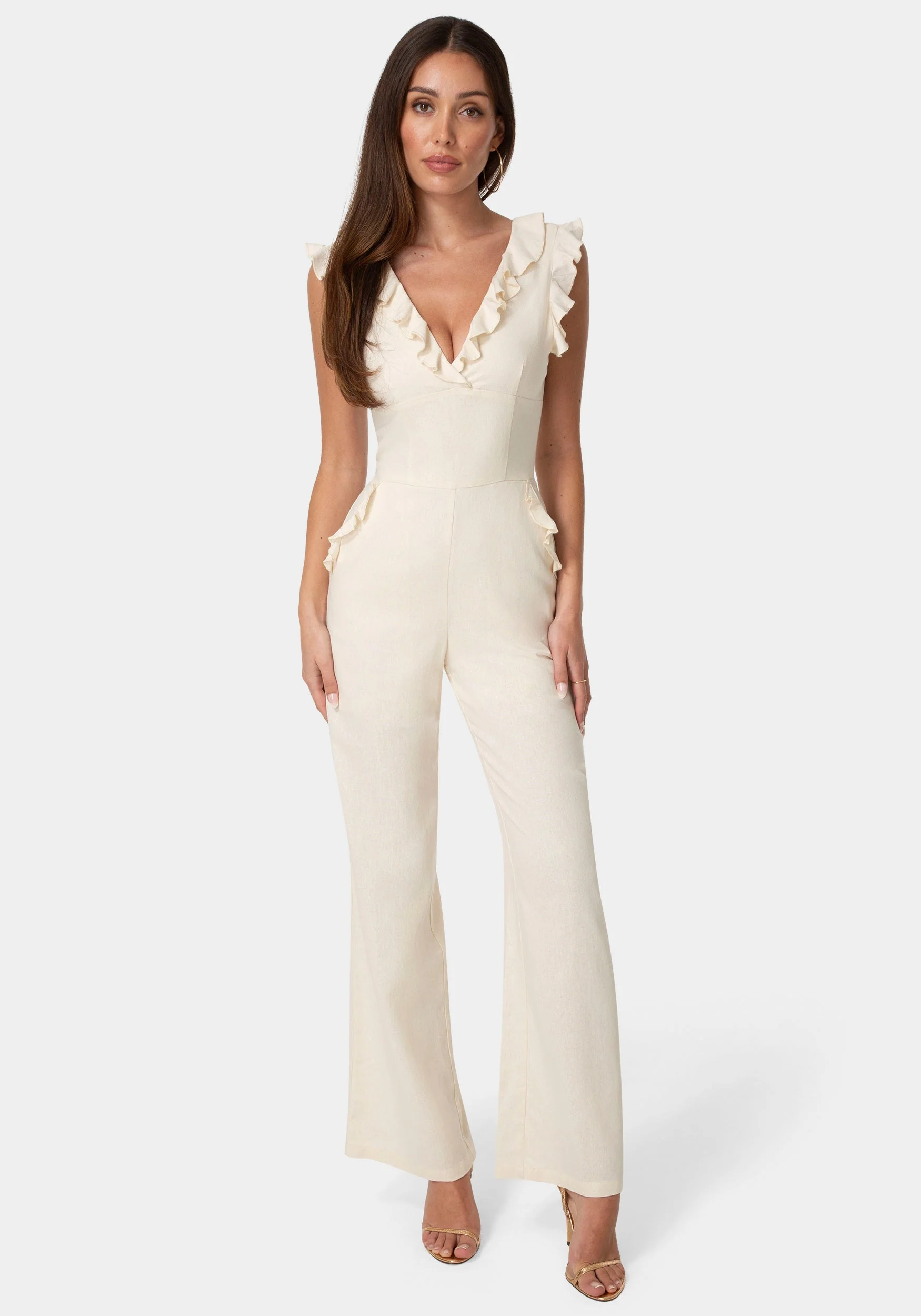 Linen Ruffled Palazzo Leg Jumpsuit - Image 4