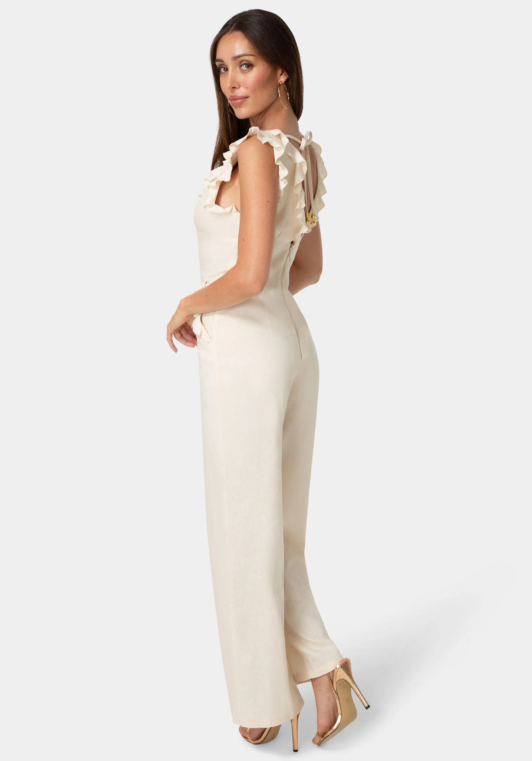 Linen Ruffled Palazzo Leg Jumpsuit - Image 5