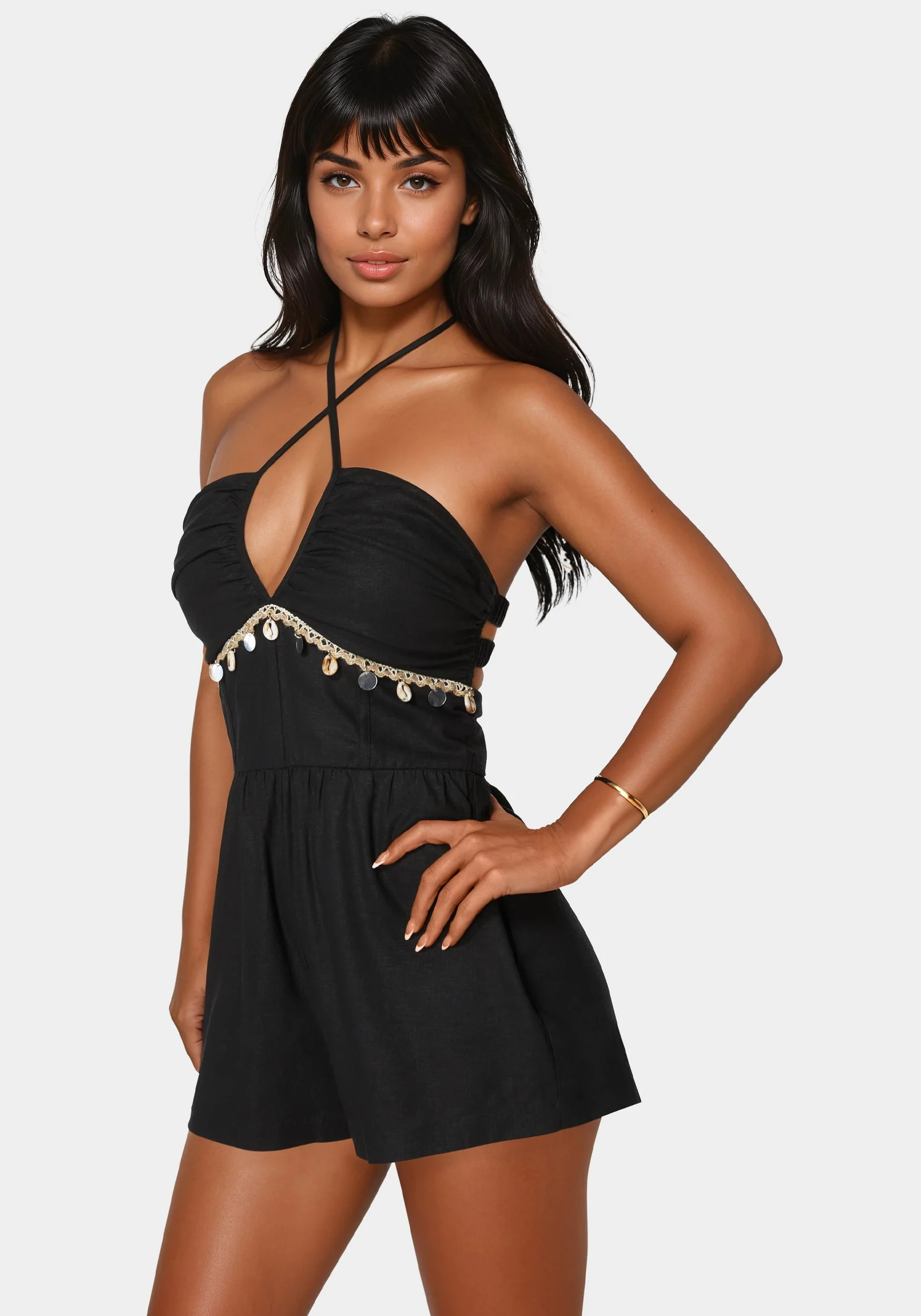 Linen Seashell Sequin Fringe Romper - Image 2