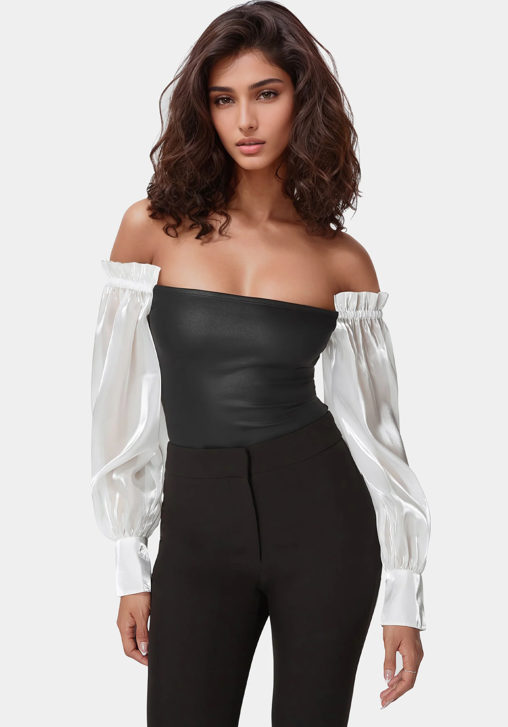Liquid Chiffon Sleeve Coated Knit Bodysuit