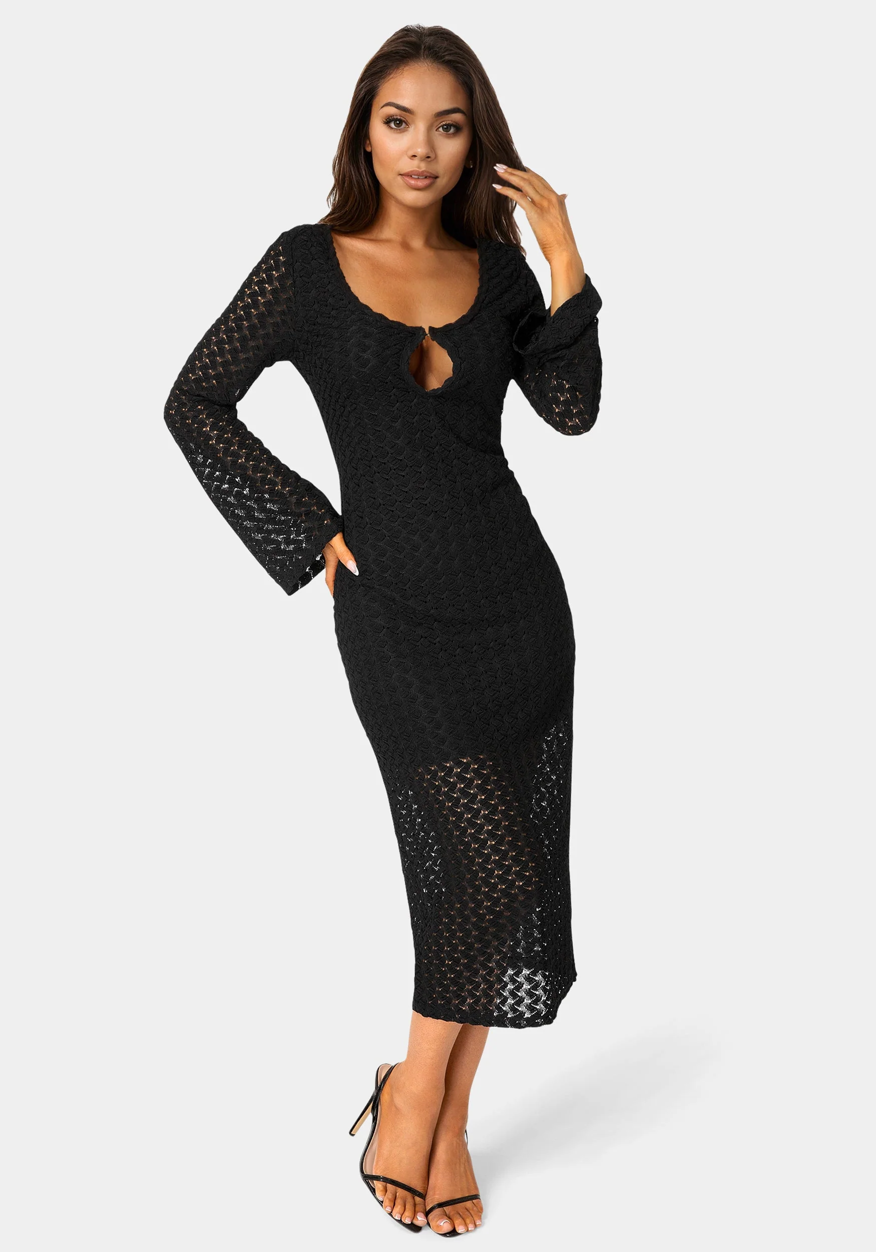 Long Sleeve Cutout Crochet Maxi Dress