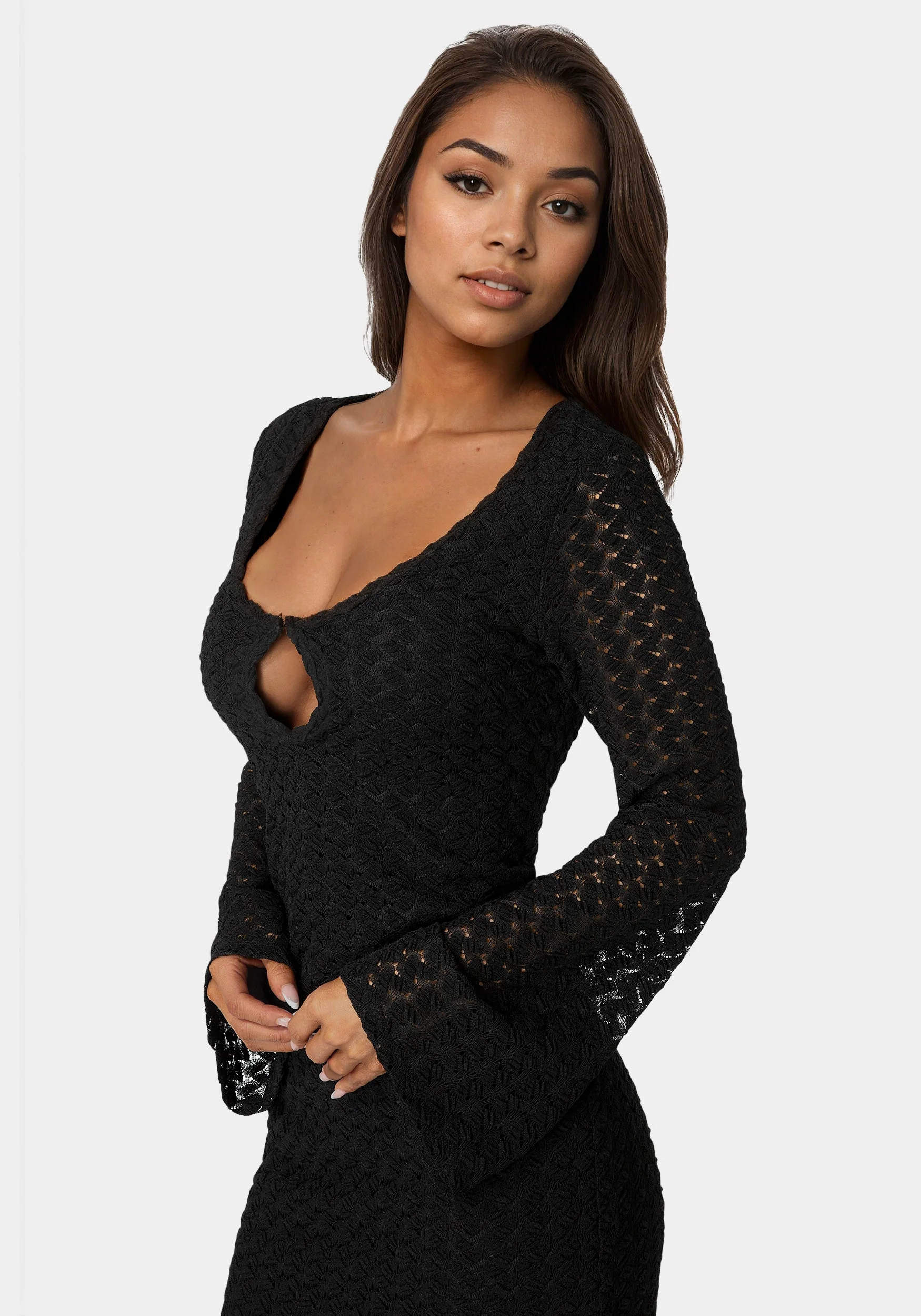Long Sleeve Cutout Crochet Maxi Dress - Image 4