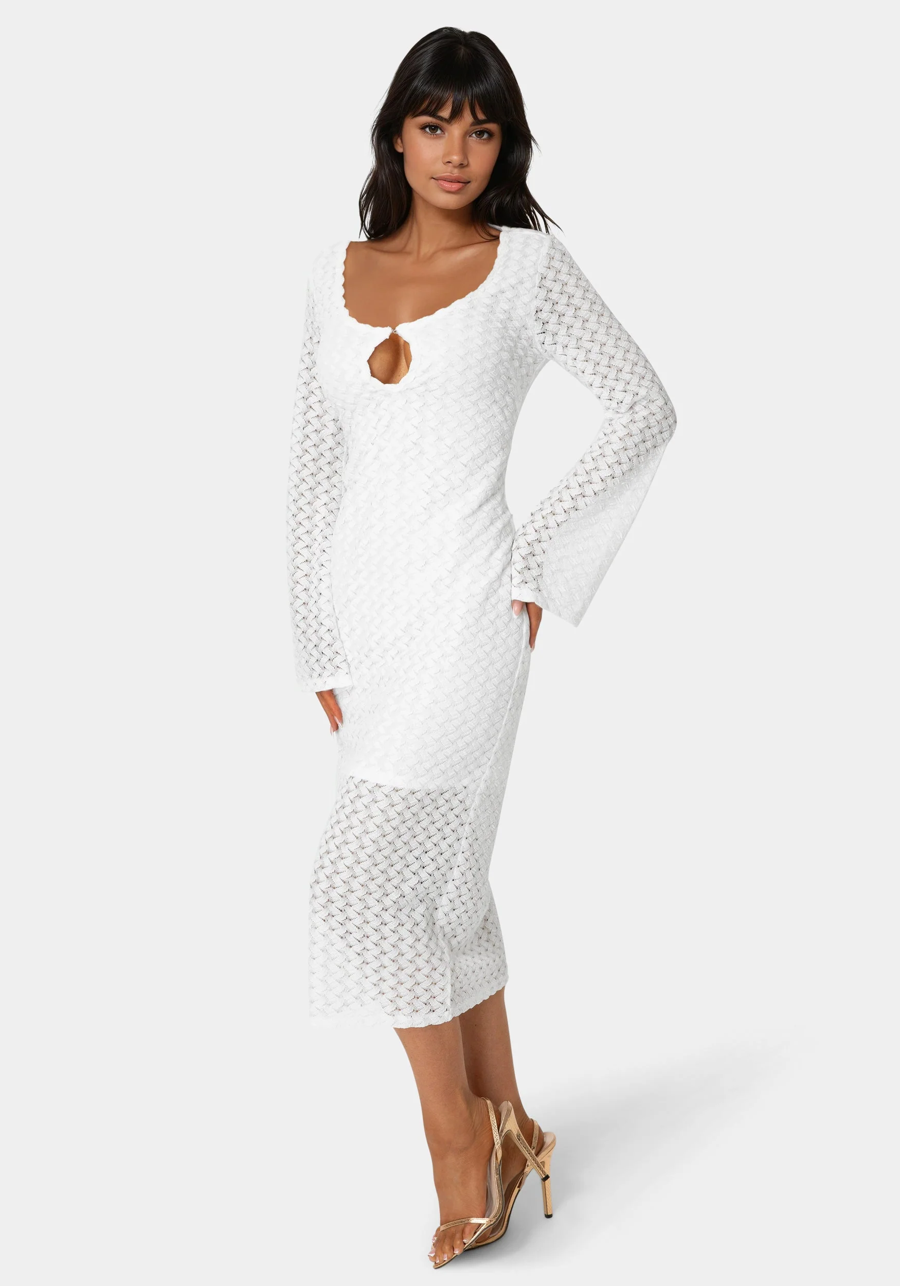 Long Sleeve Cutout Crochet Maxi Dress - Image 2