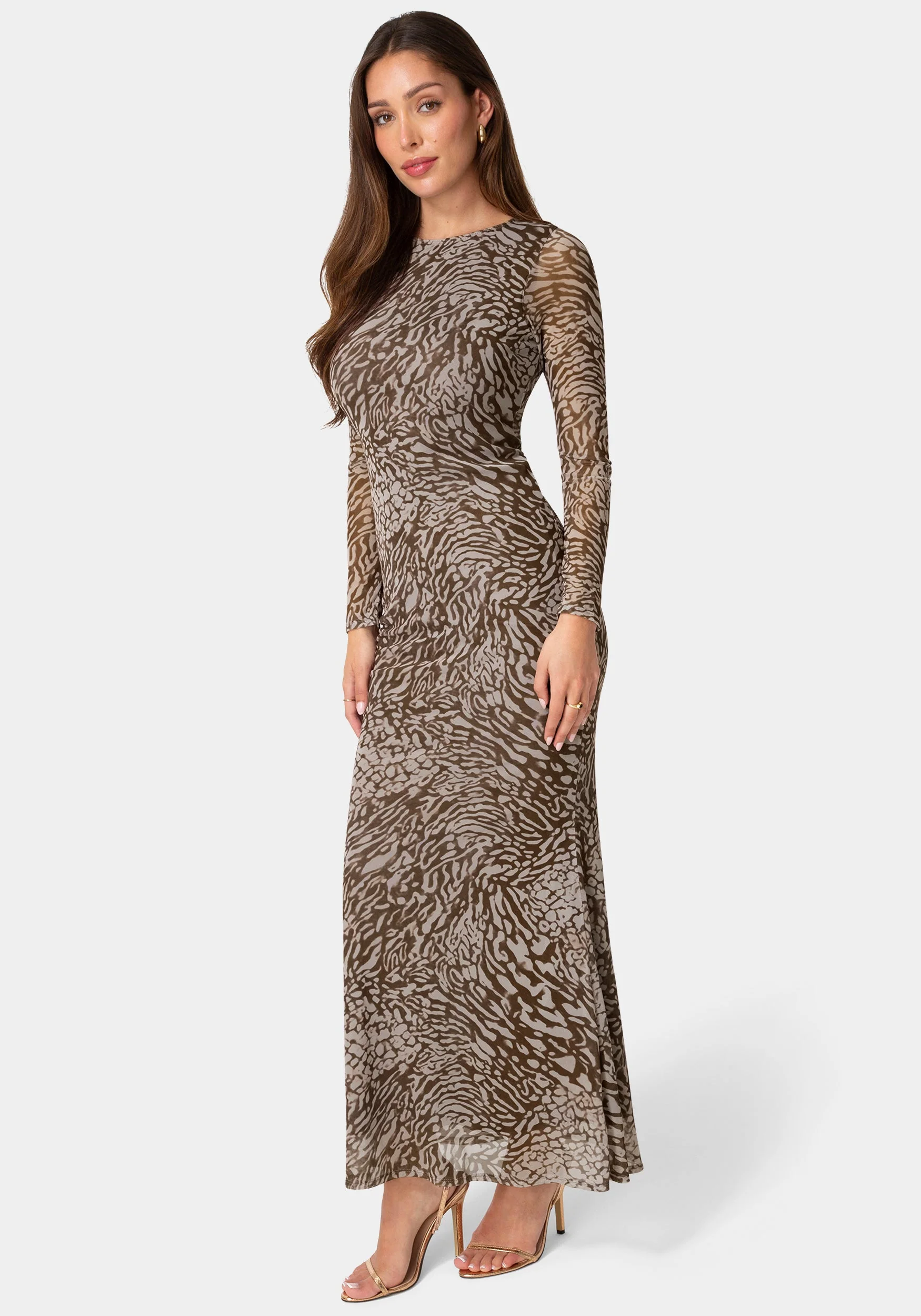 Long Sleeve Mesh Maxi Dress - Image 2
