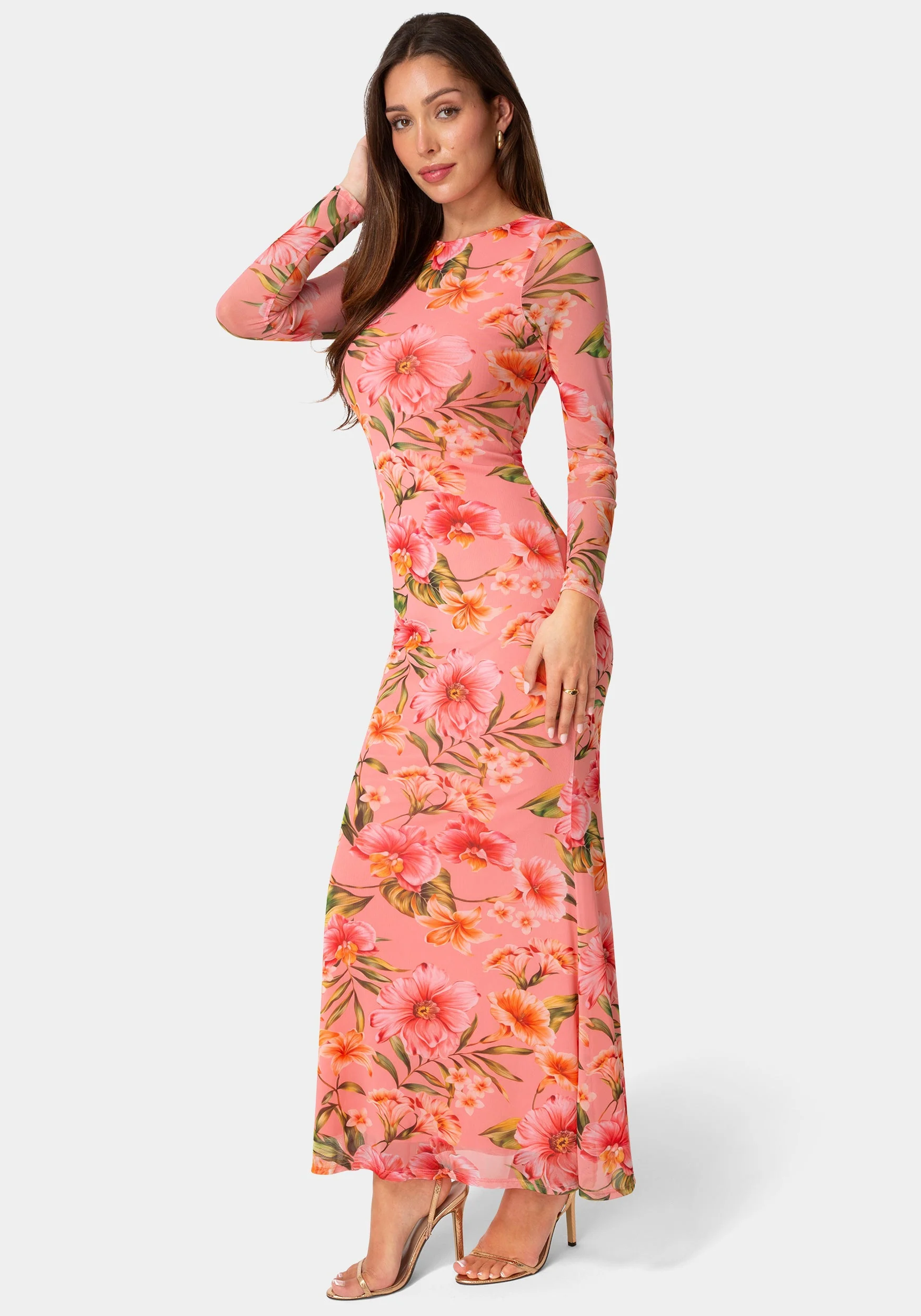 Long Sleeve Mesh Maxi Dress - Image 2