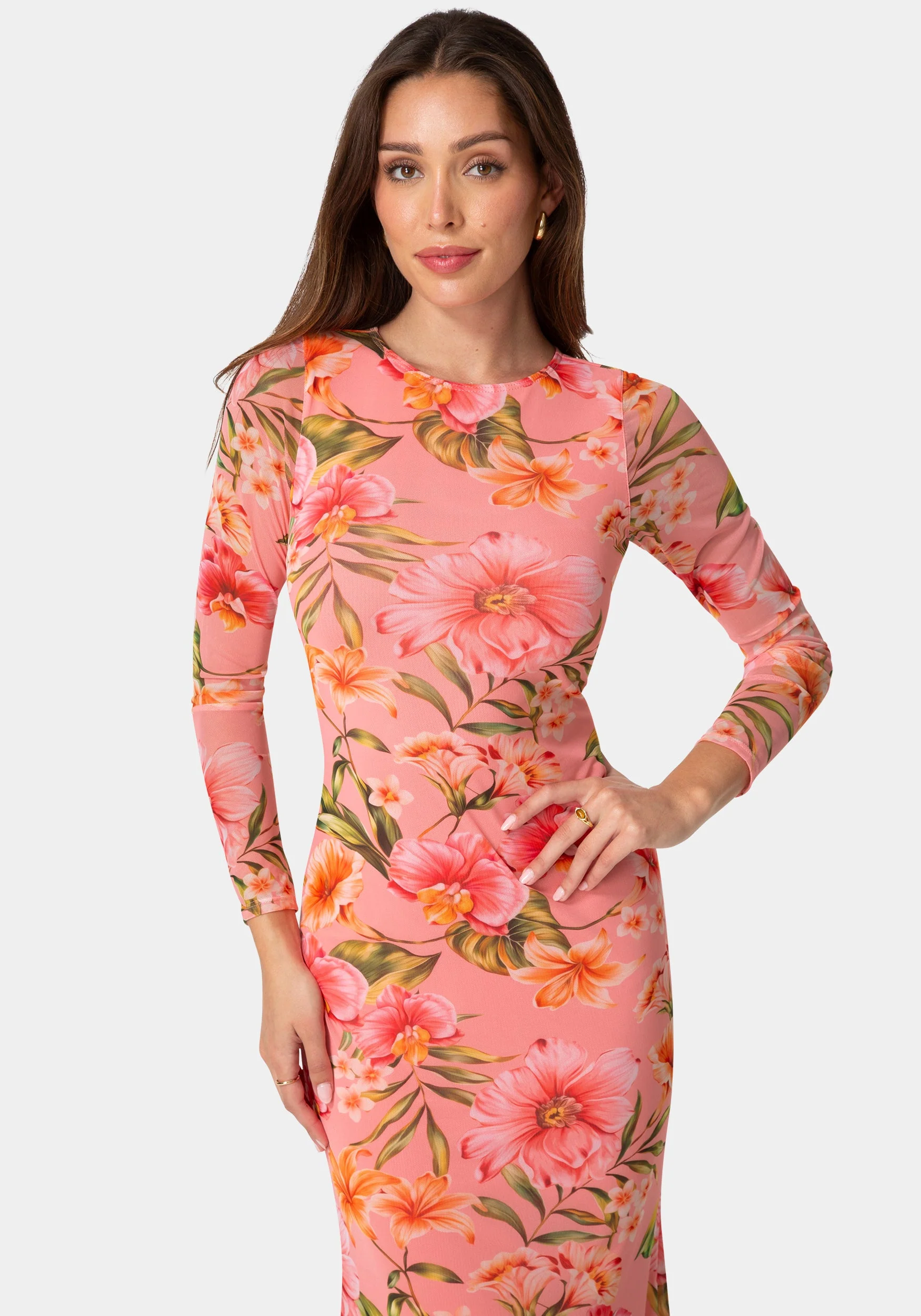Long Sleeve Mesh Maxi Dress - Image 4
