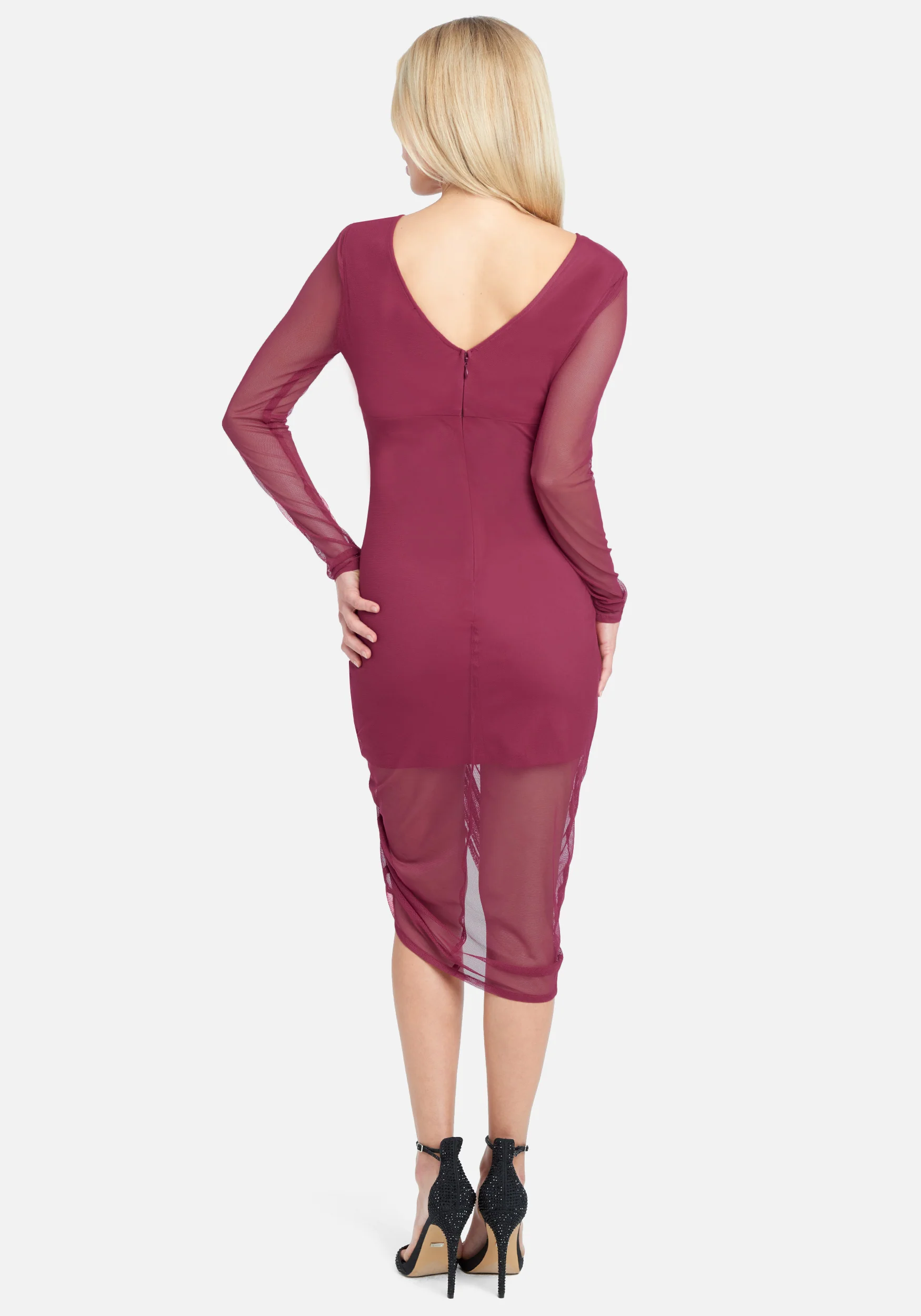 Long Sleeve Mesh Ruched Dress - Image 3