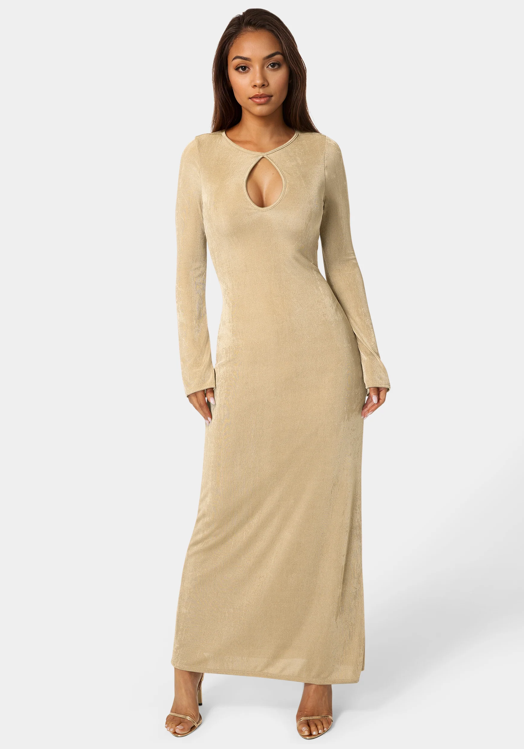 Long Sleeve Open Neck Slinky Maxi Dress