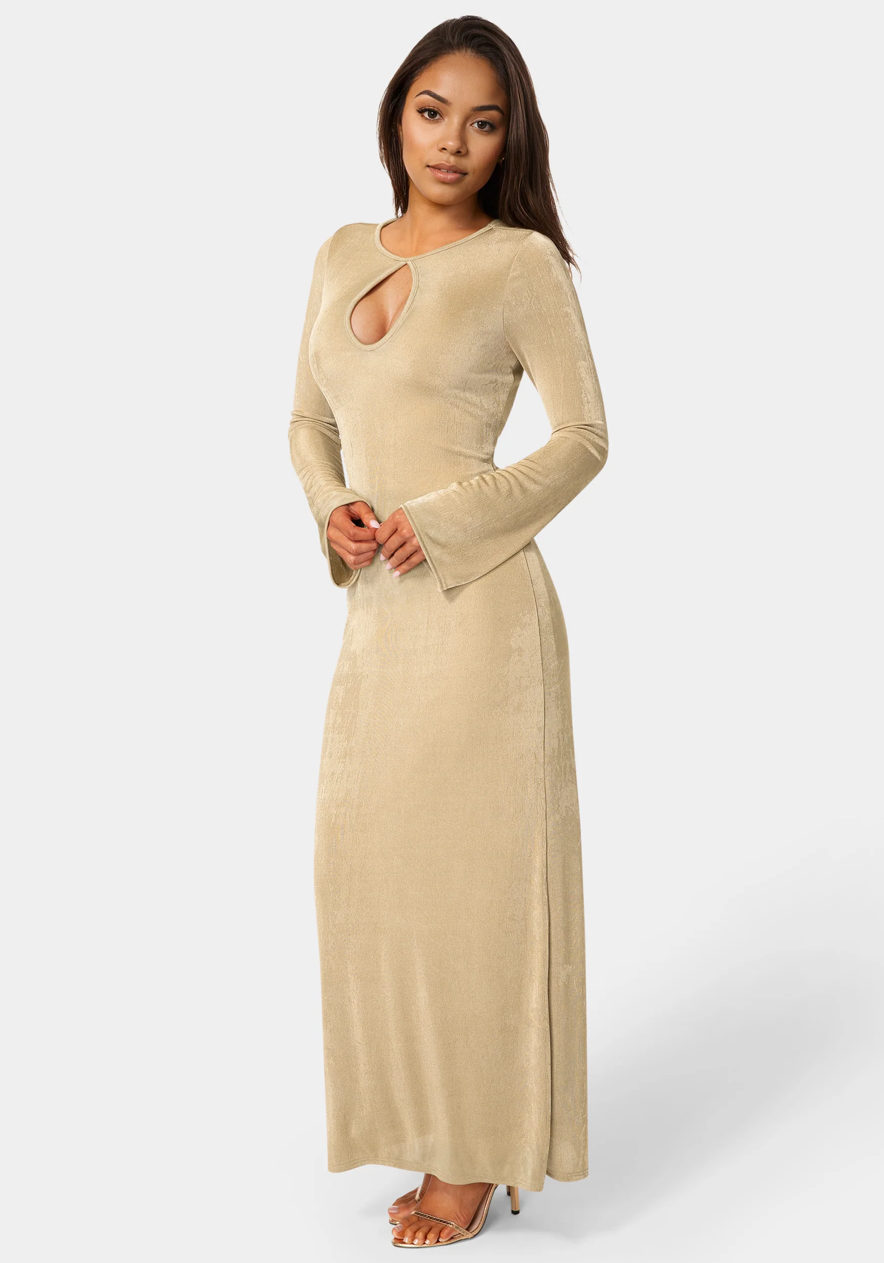 Long Sleeve Open Neck Slinky Maxi Dress - Image 2