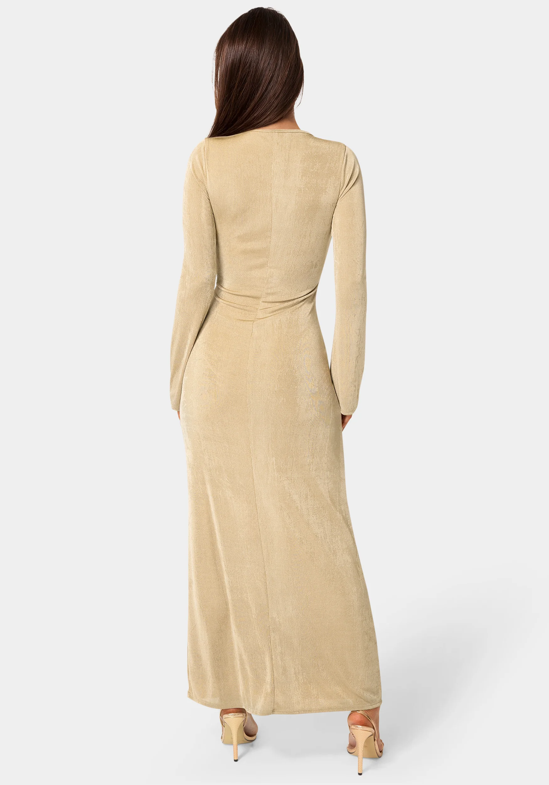 Long Sleeve Open Neck Slinky Maxi Dress - Image 3