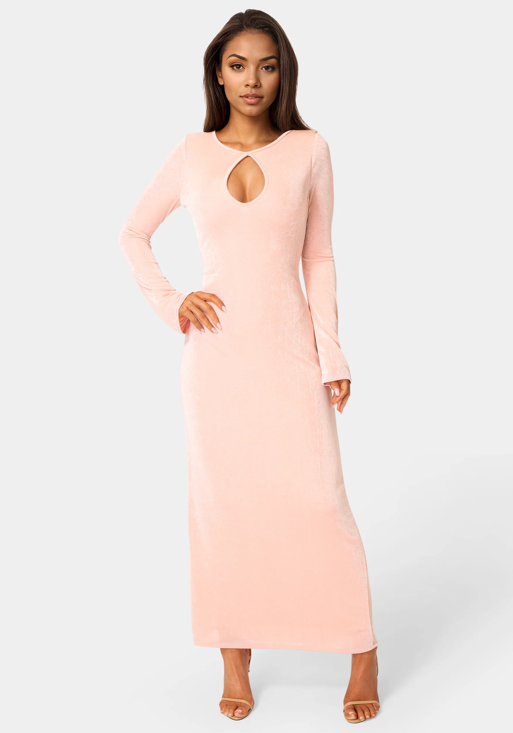 Long Sleeve Open Neck Slinky Maxi Dress