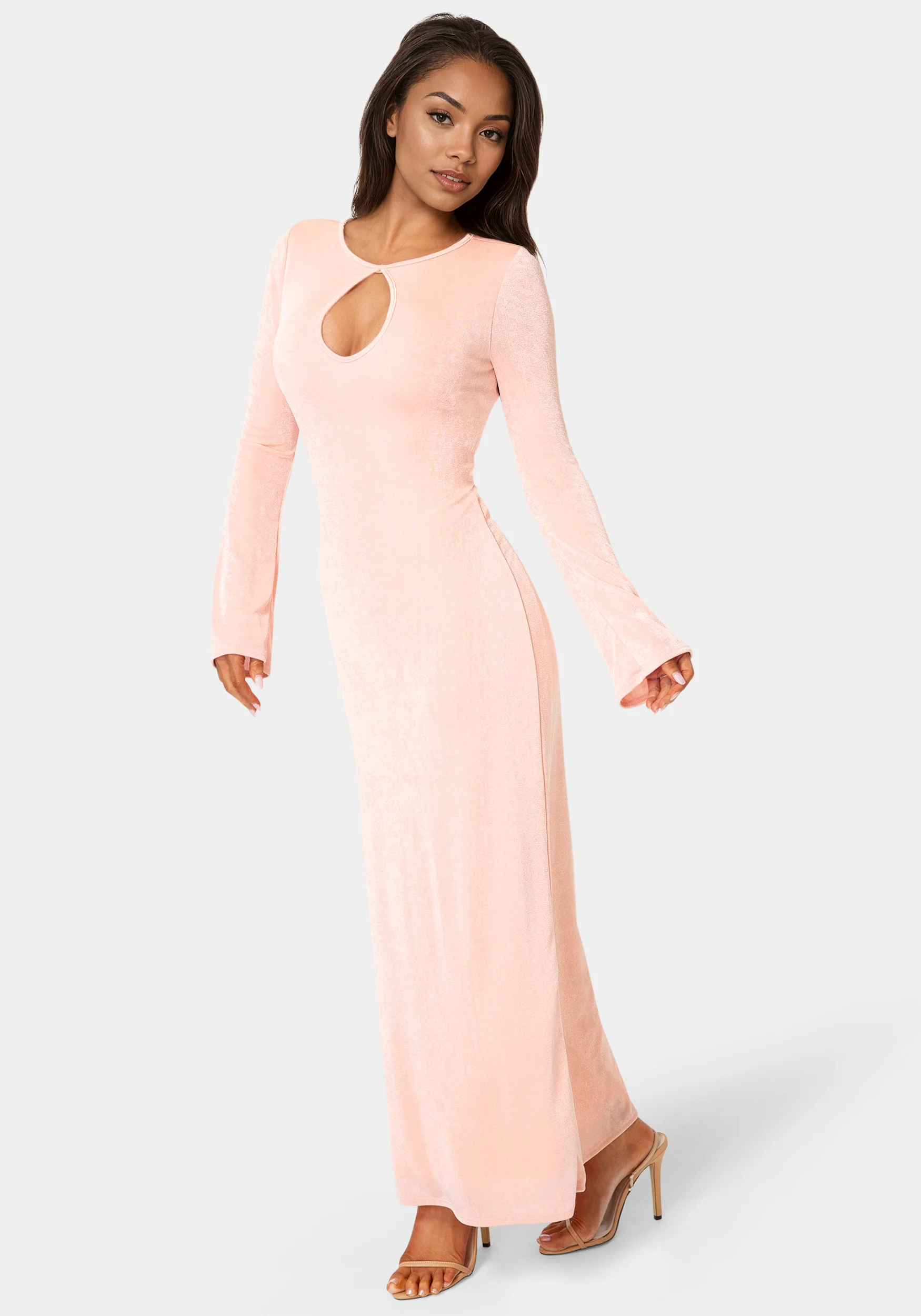 Long Sleeve Open Neck Slinky Maxi Dress - Image 2